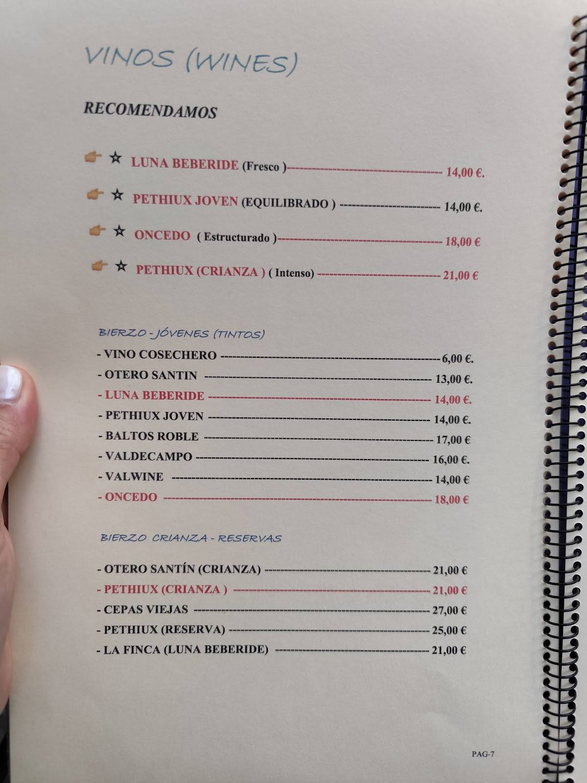 Restaurante María Cañas меню