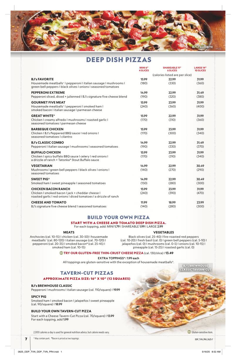 BJ's Restaurant & Brewhouse меню