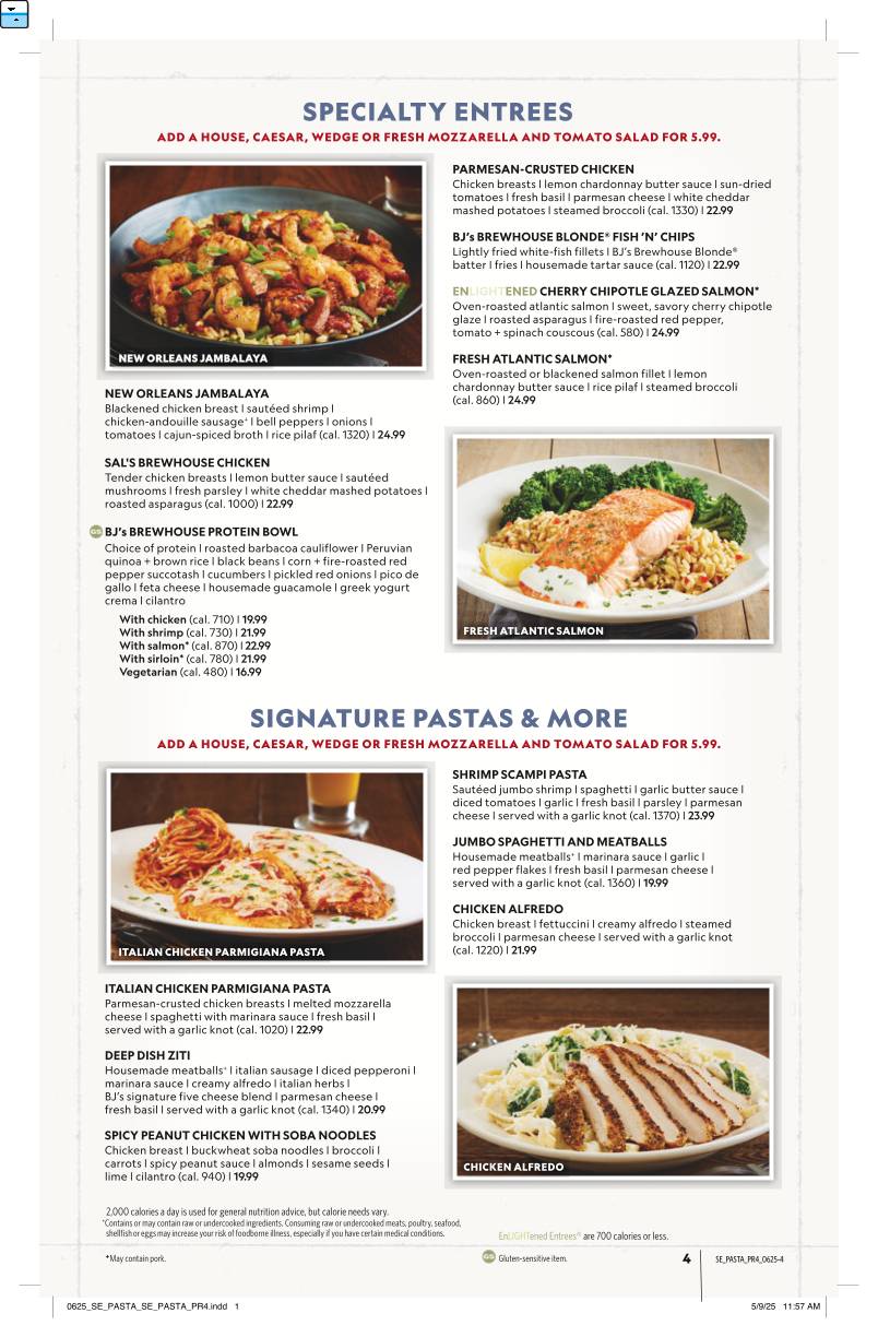 BJ's Restaurant & Brewhouse меню