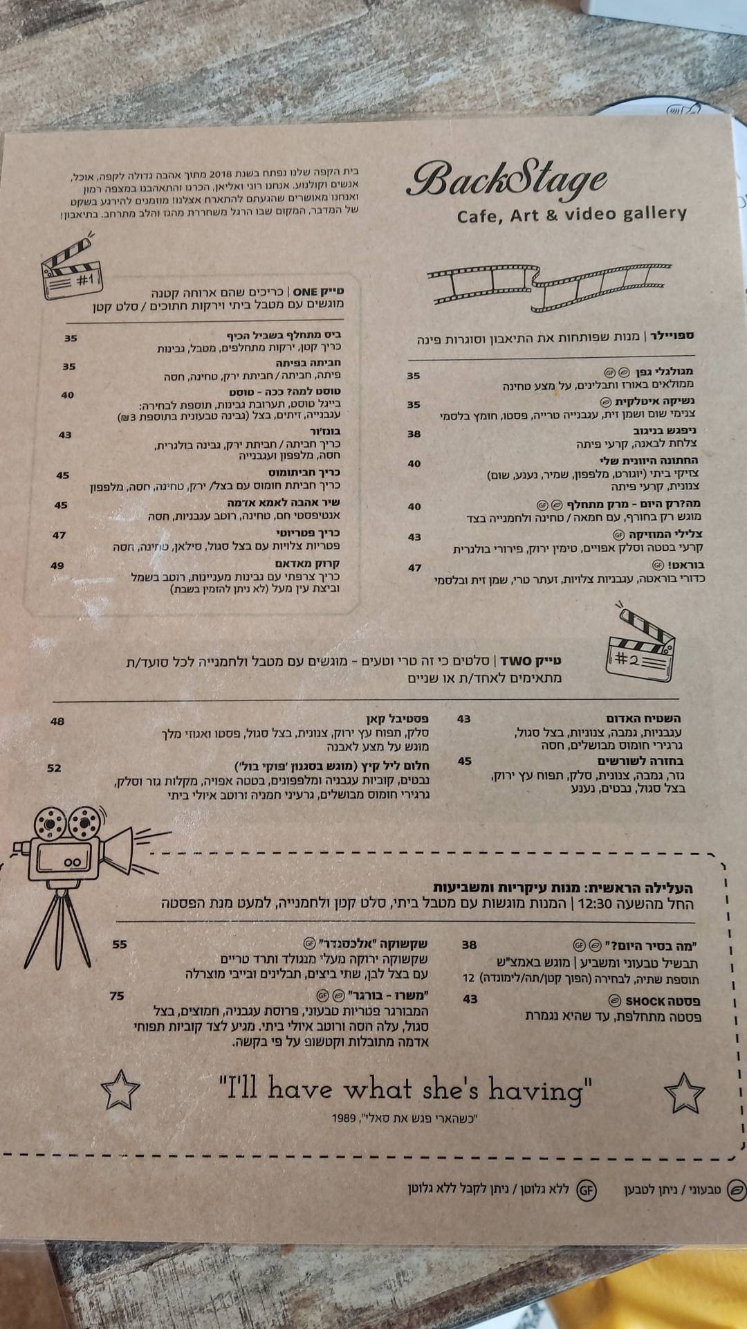 Backstage art cafe מצפה רמון меню
