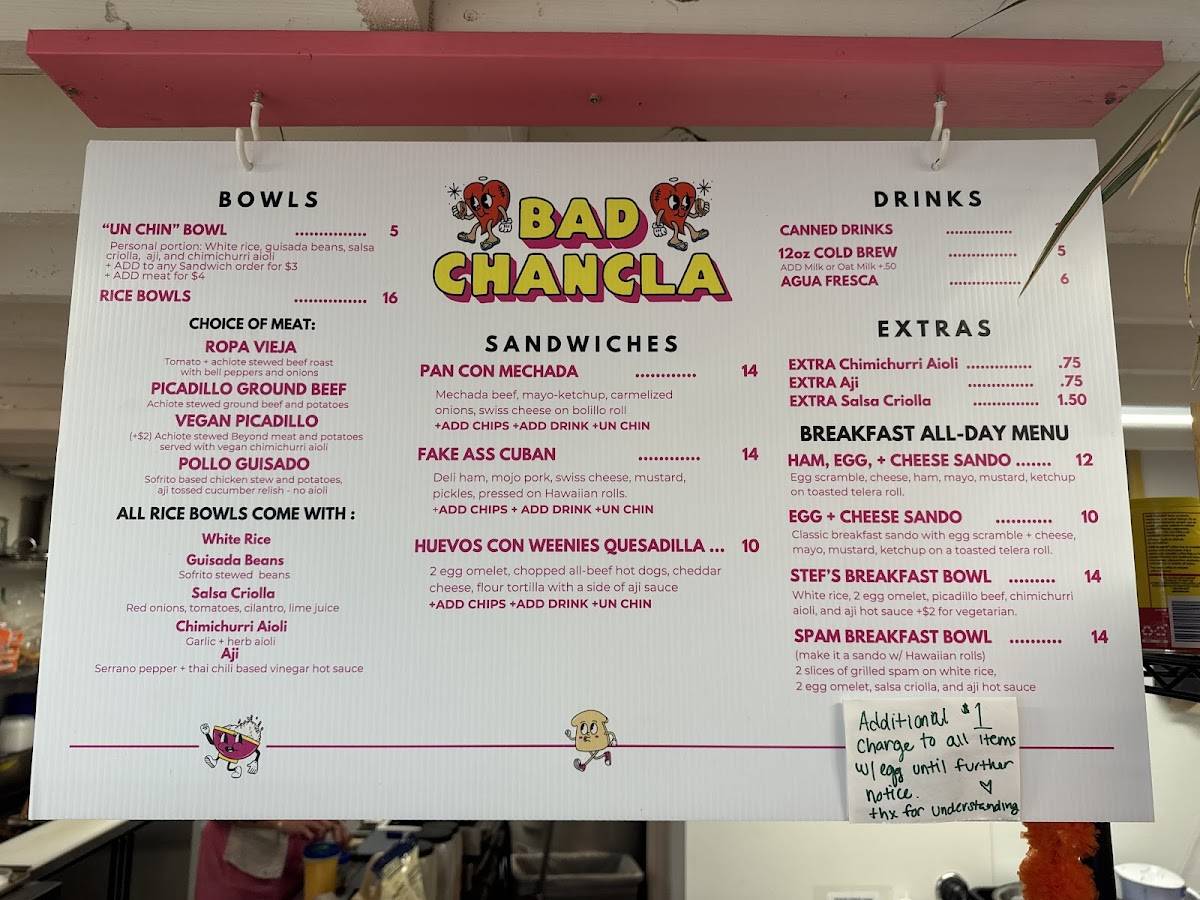 Bad Chancla меню