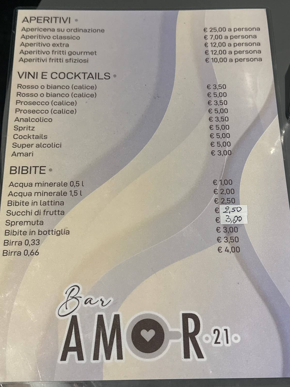 Bar Amor 21 меню