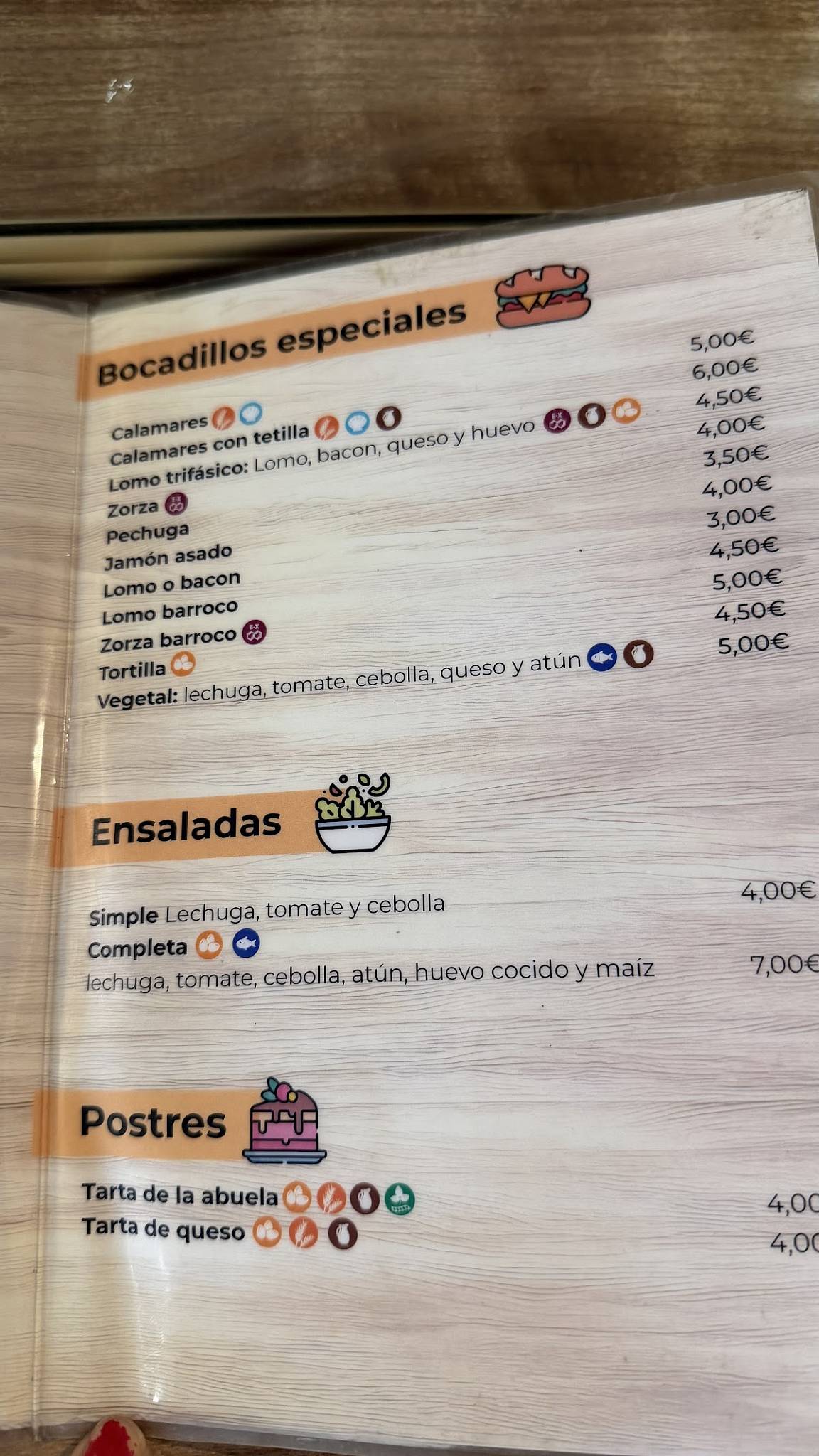 Bar Barroco меню