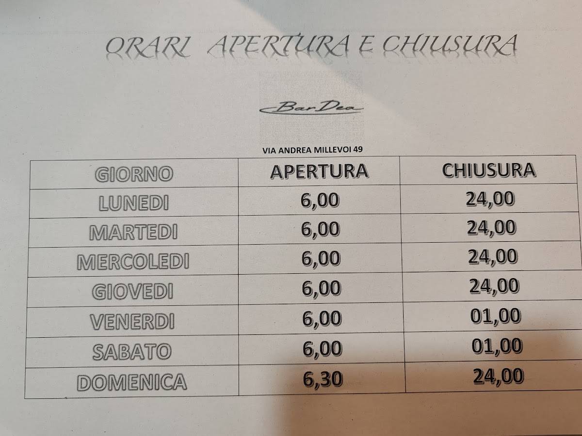 Bar Dea меню