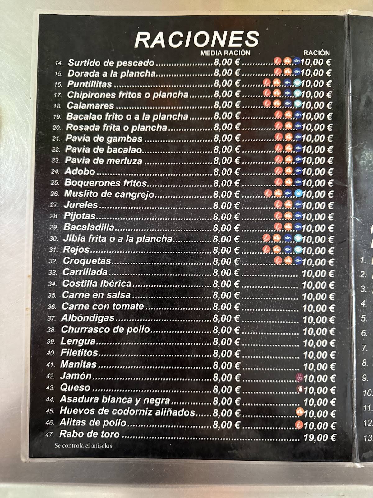 Bar El Semáforo меню