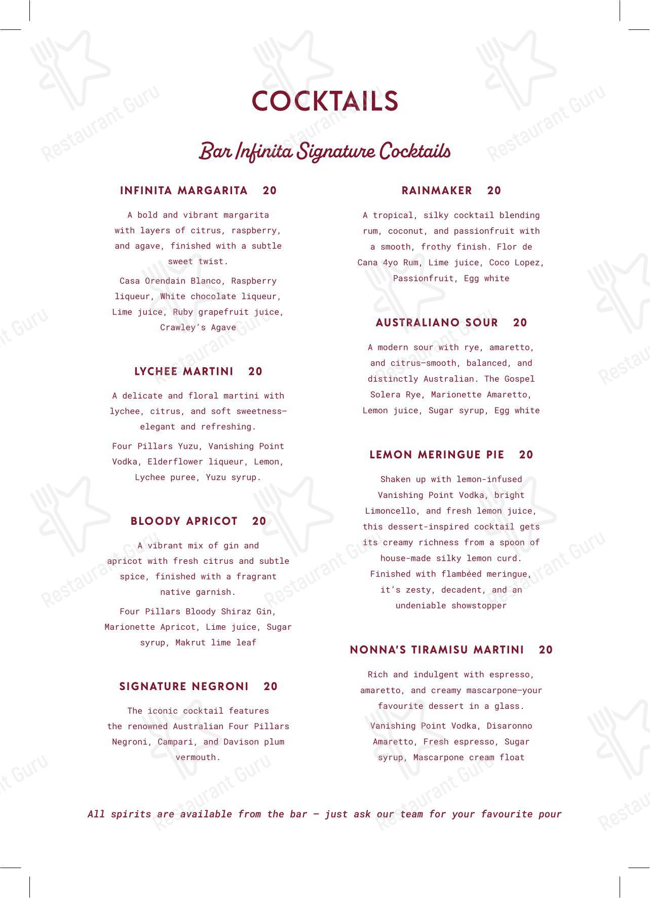 Меню ресторана Bar Infinita - Boronia Catering Menu Pack