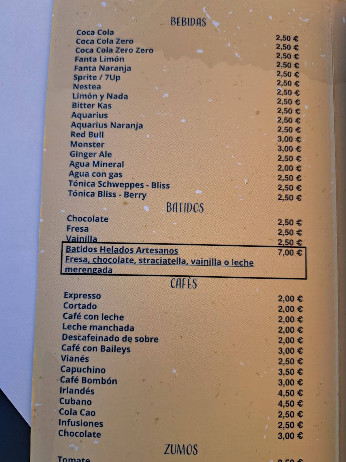 Bar Luz de Mar меню