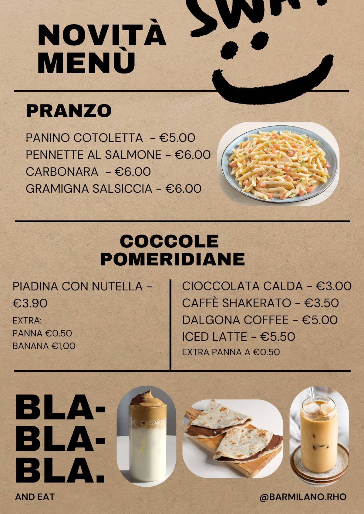 Bar Milano меню
