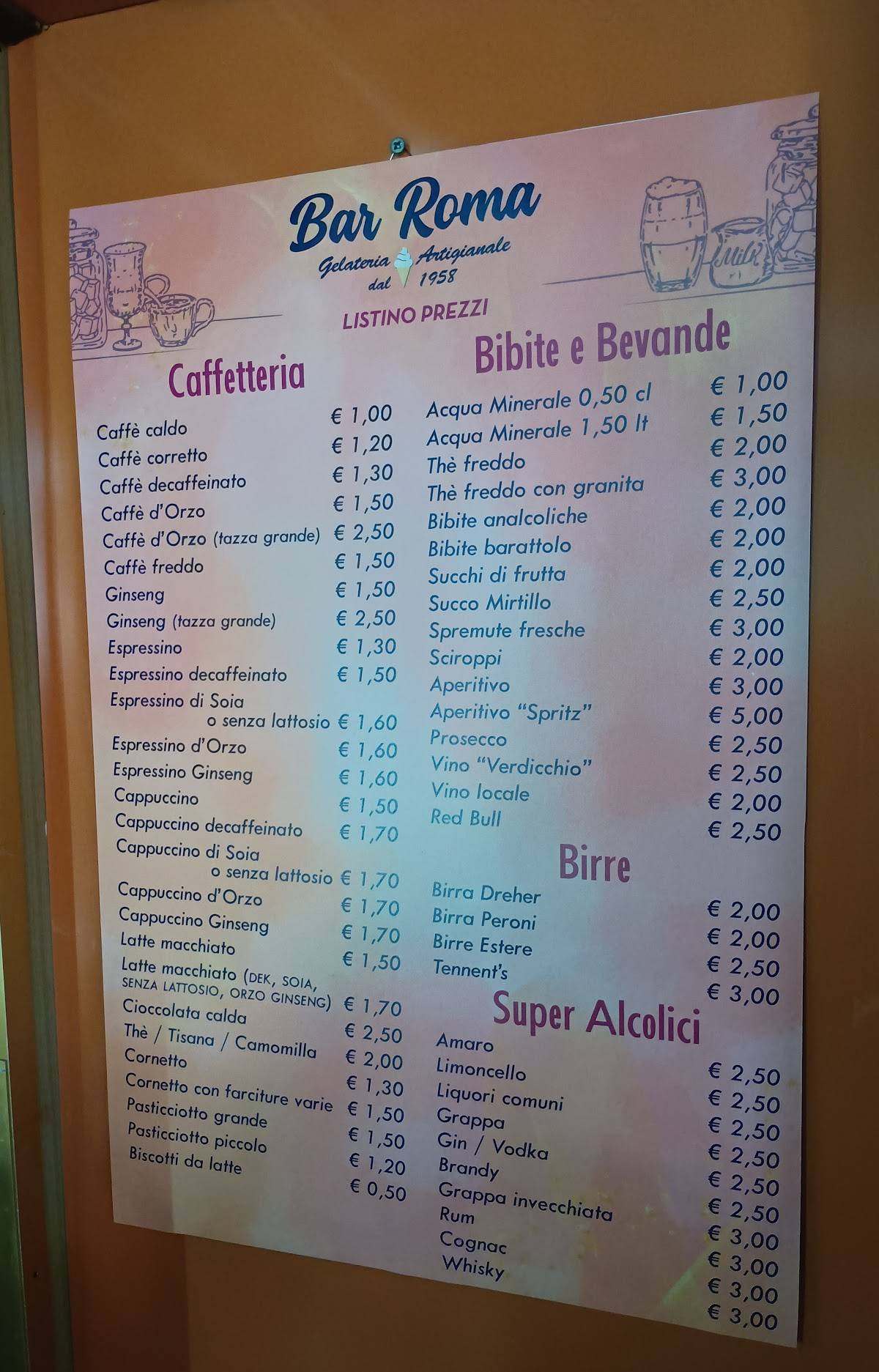 Bar Roma меню