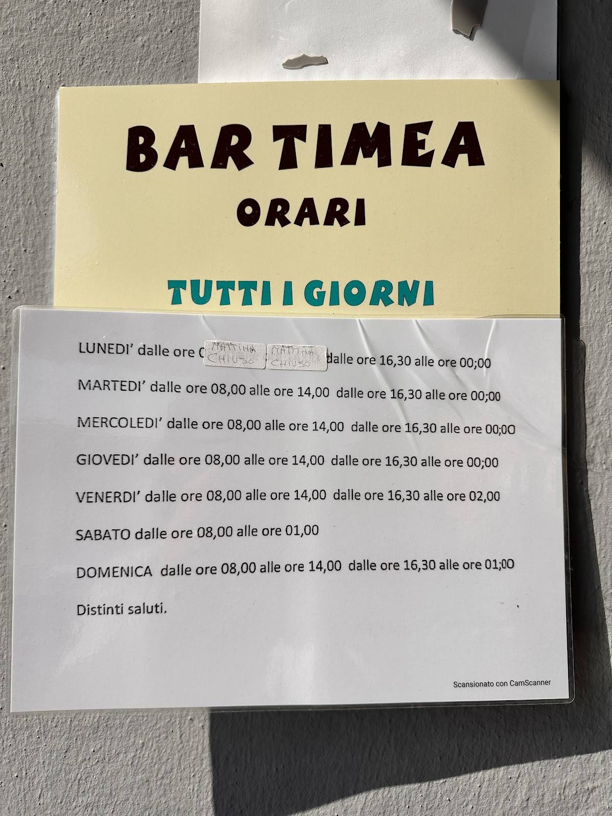 Bar Timea меню