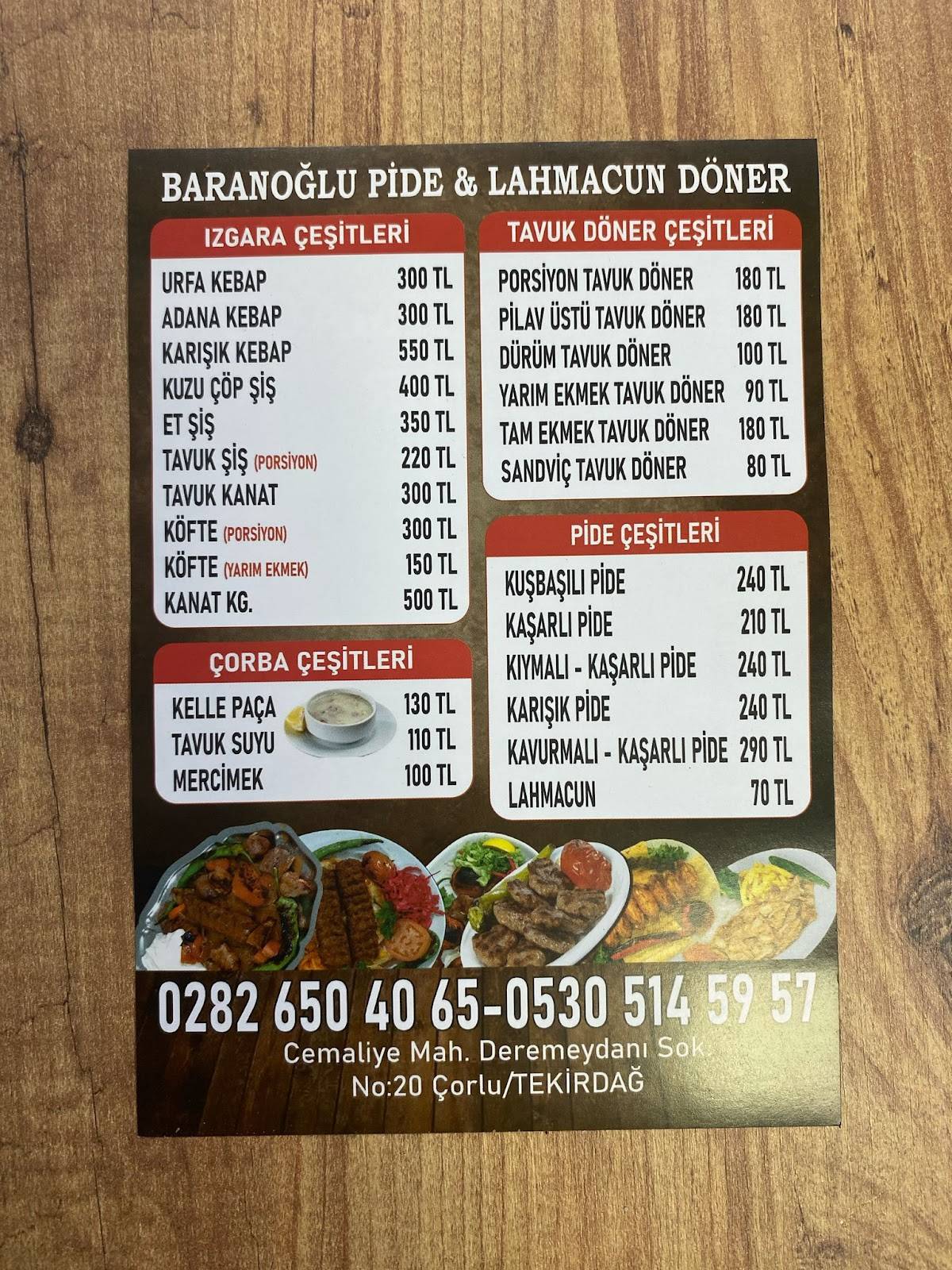 Baranoğlu Pide меню