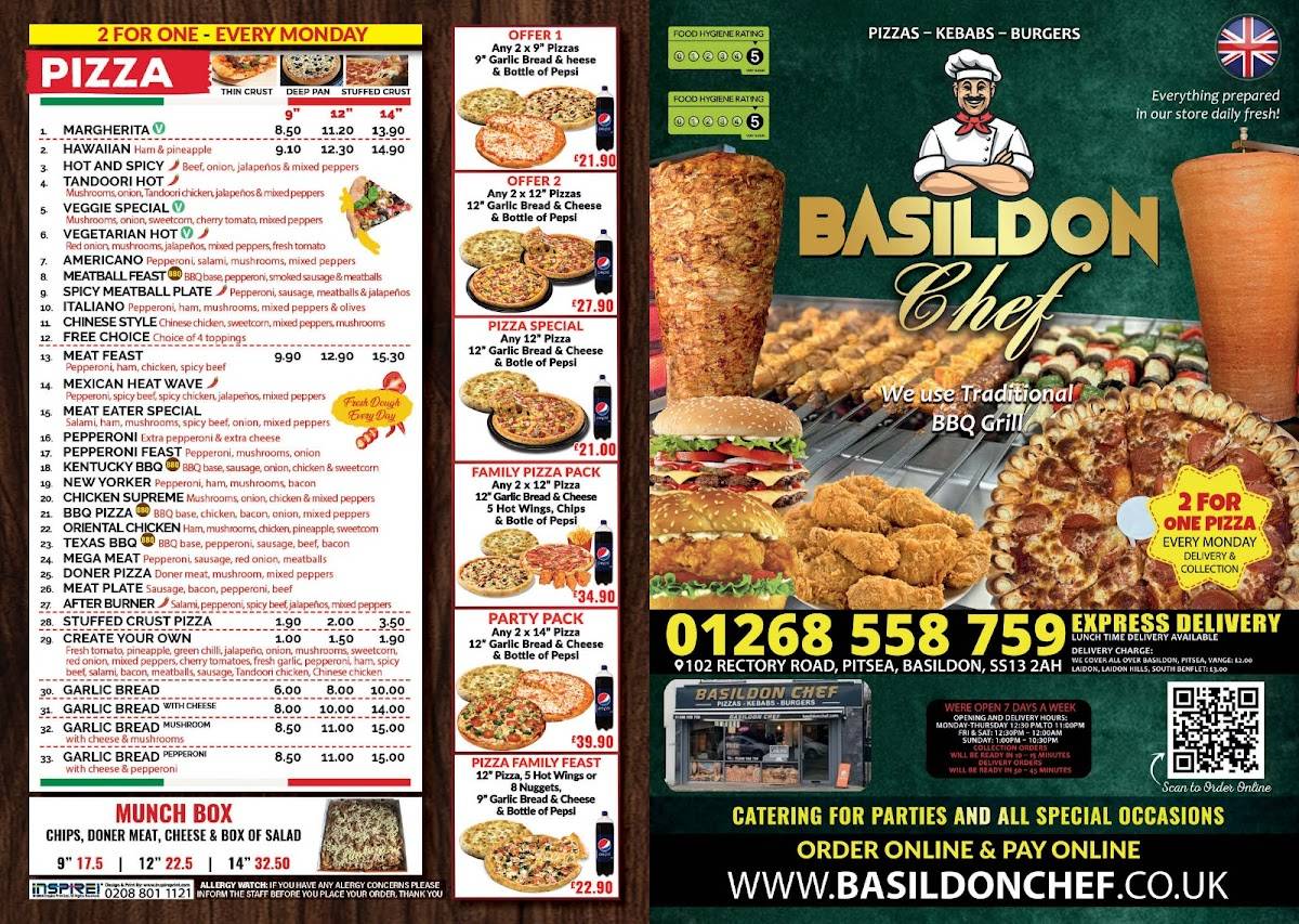 Basildon Chef меню