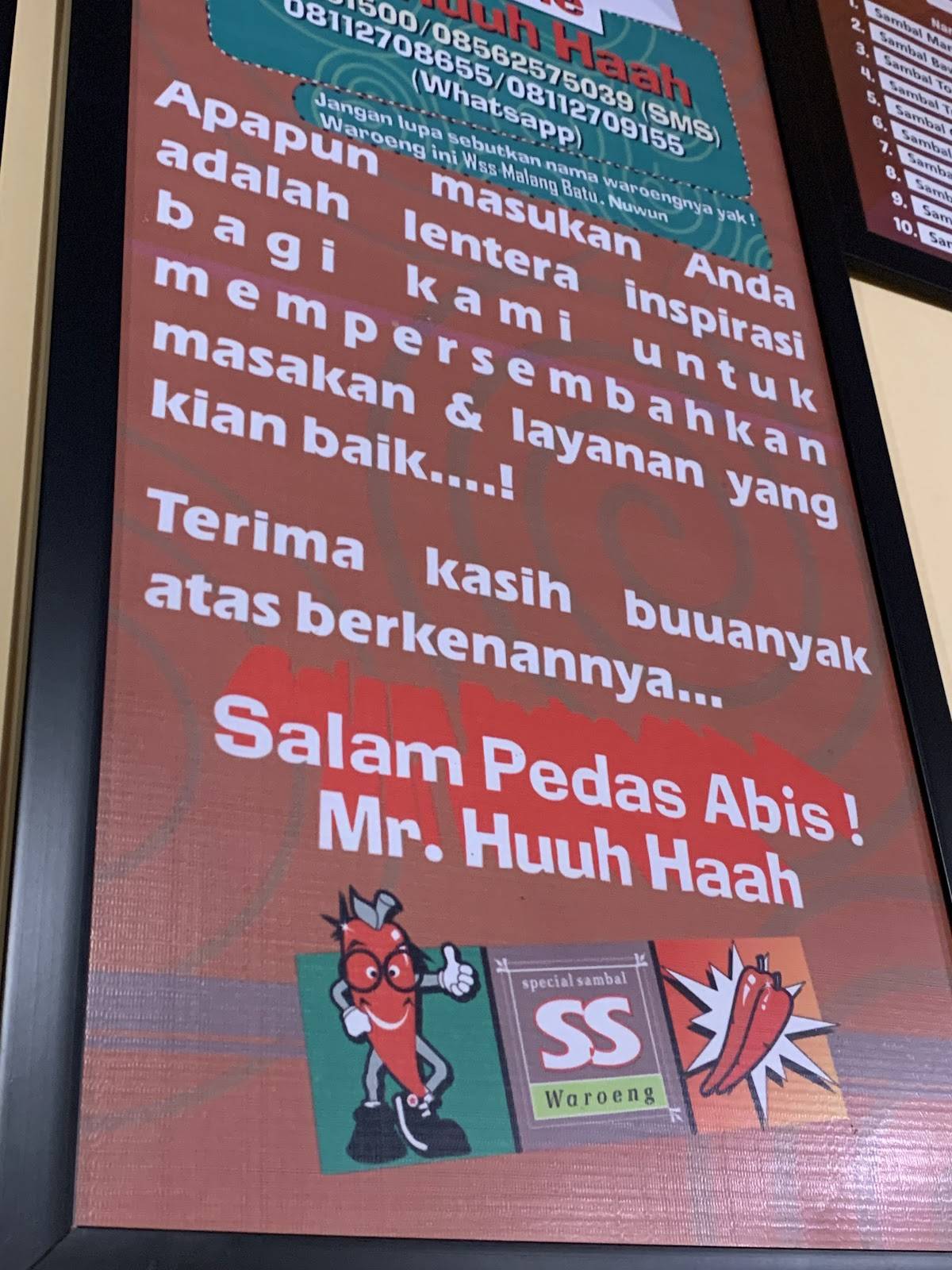Special Sambal Dinner 'SS' Batu меню