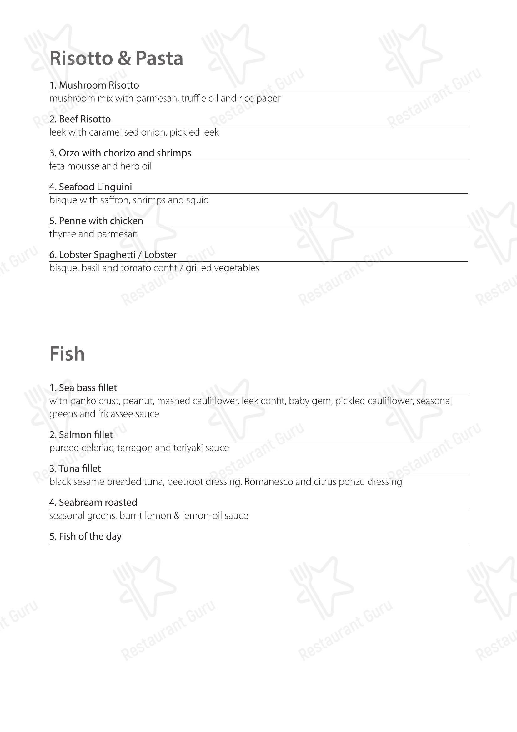 Основное меню ресторана Beachcomber Bar Restaurant Stalis