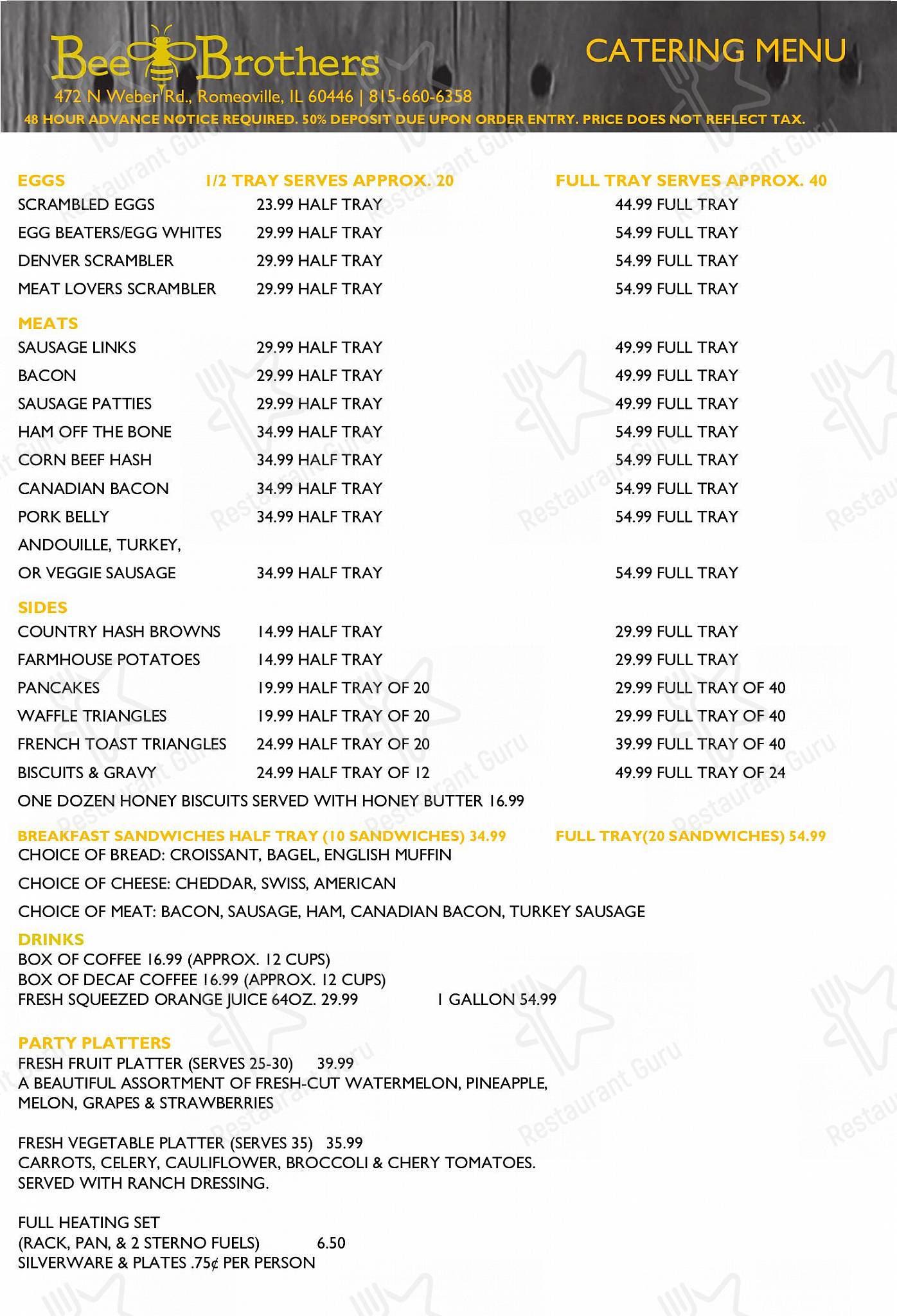 Bee Brothers в Ромеовилле - Lunch Menu