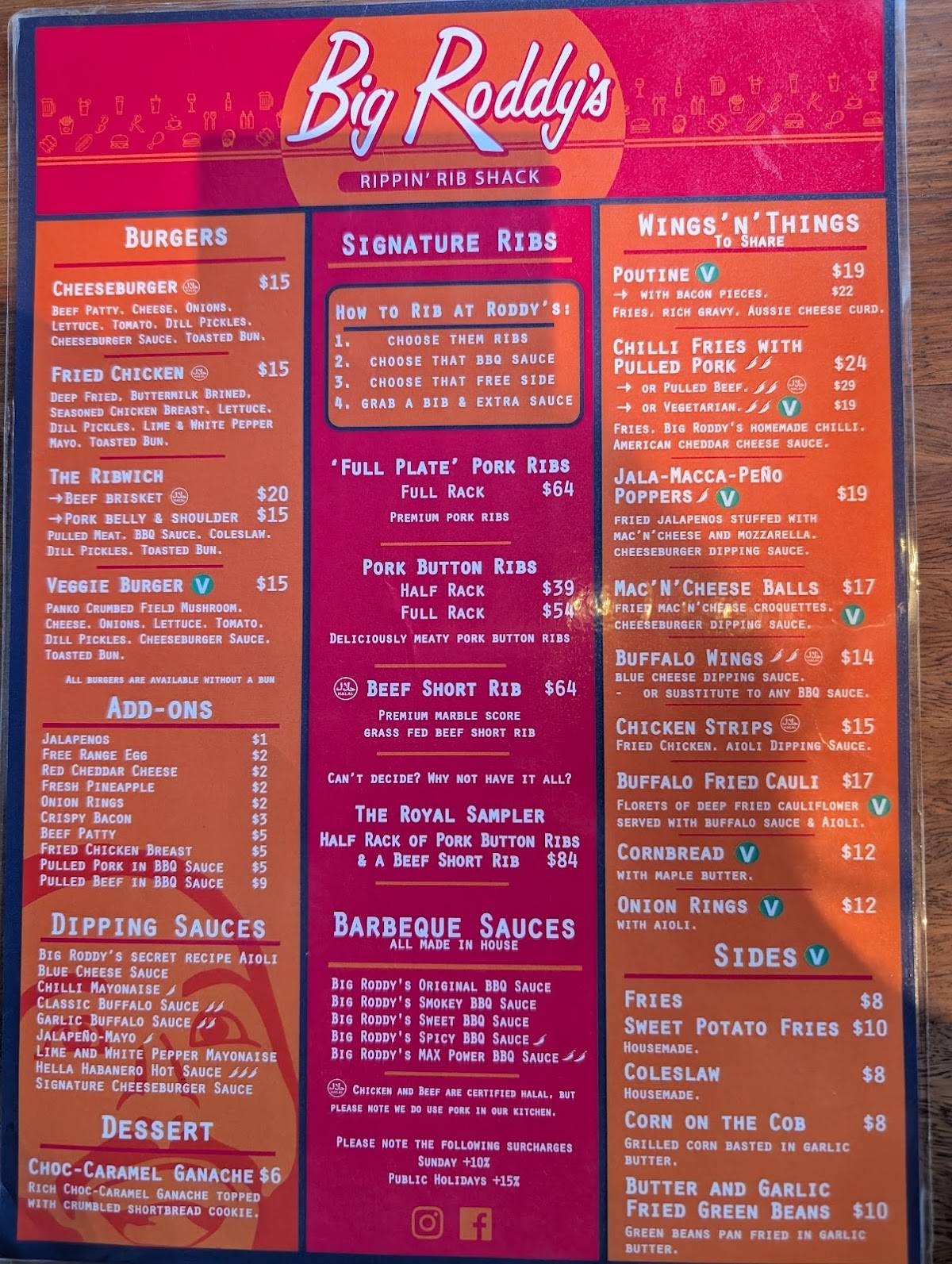 Big Roddy's Rippin' Rib Shack - South Brisbane меню