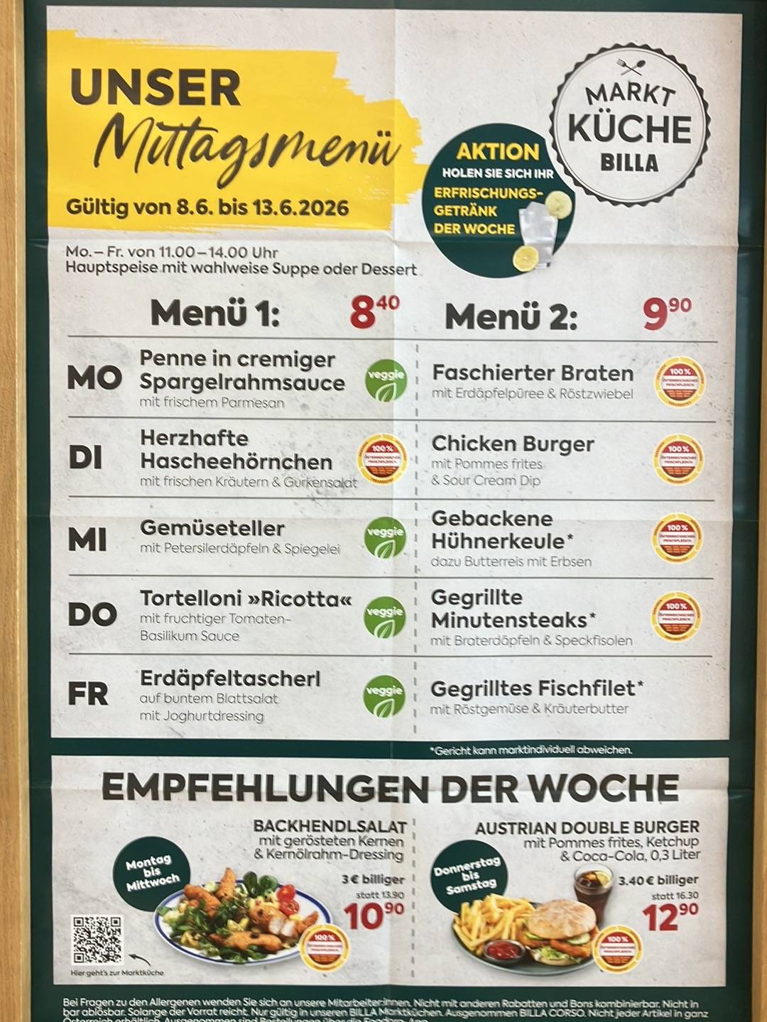 Billa Plus Marktküche меню