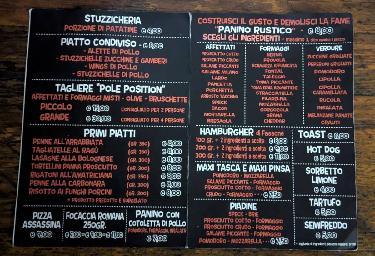 Birreria 900 меню