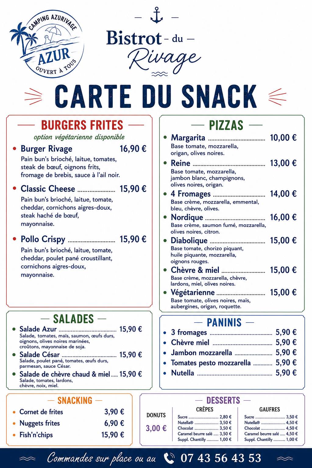 Bistrot du Rivage меню