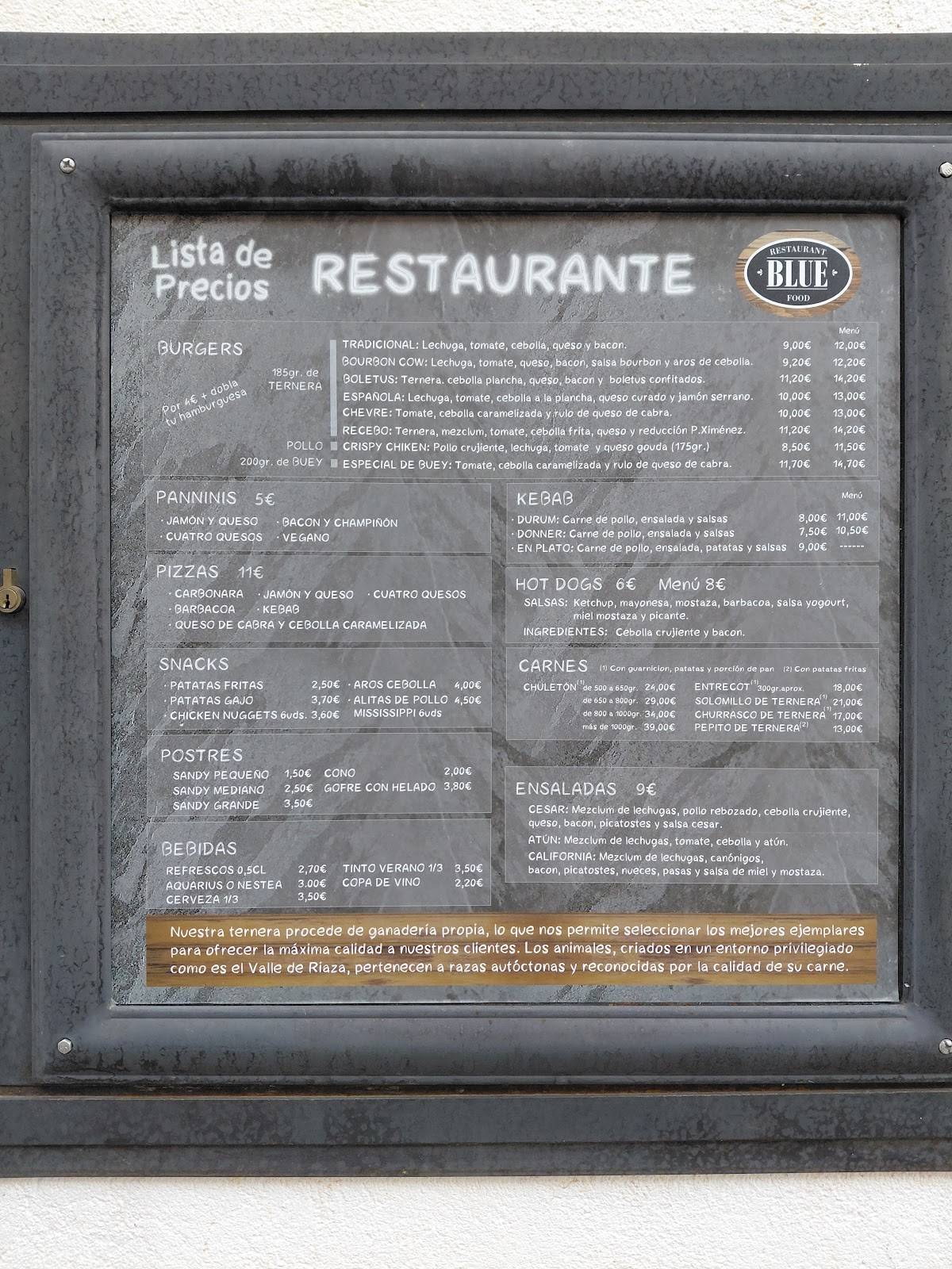 Blue Restaurante меню