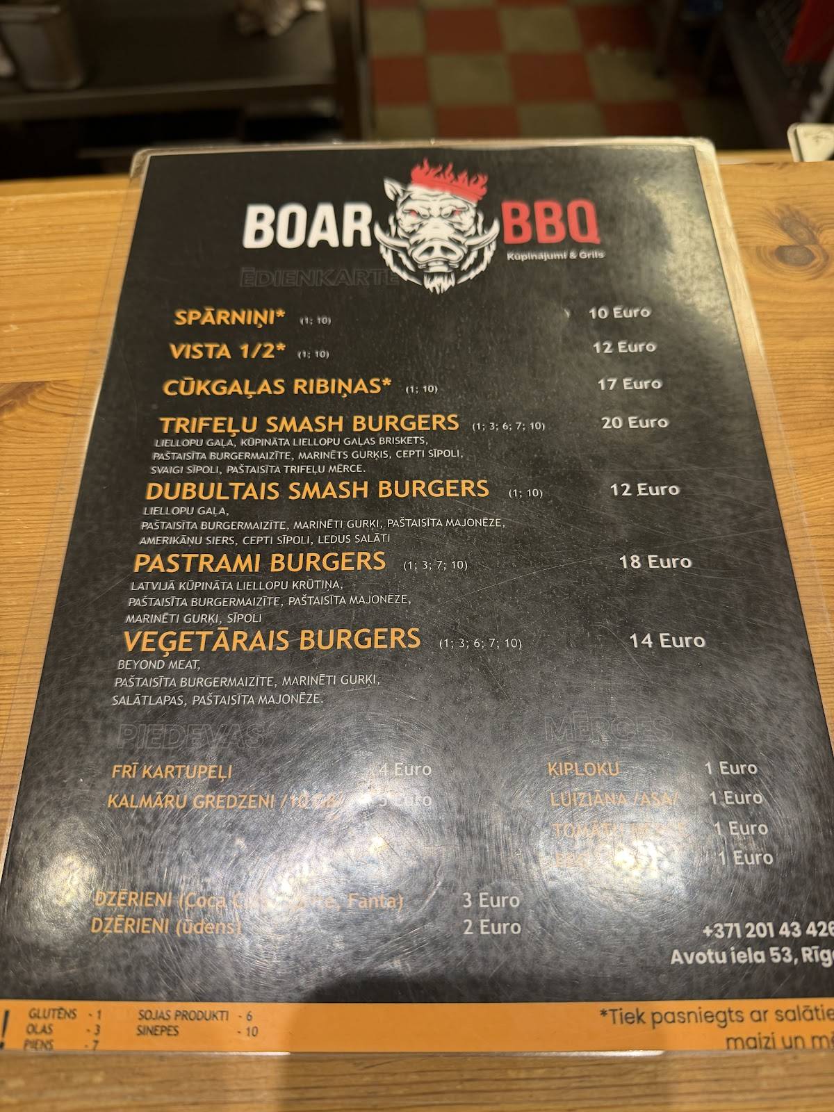 Boar BBQ меню