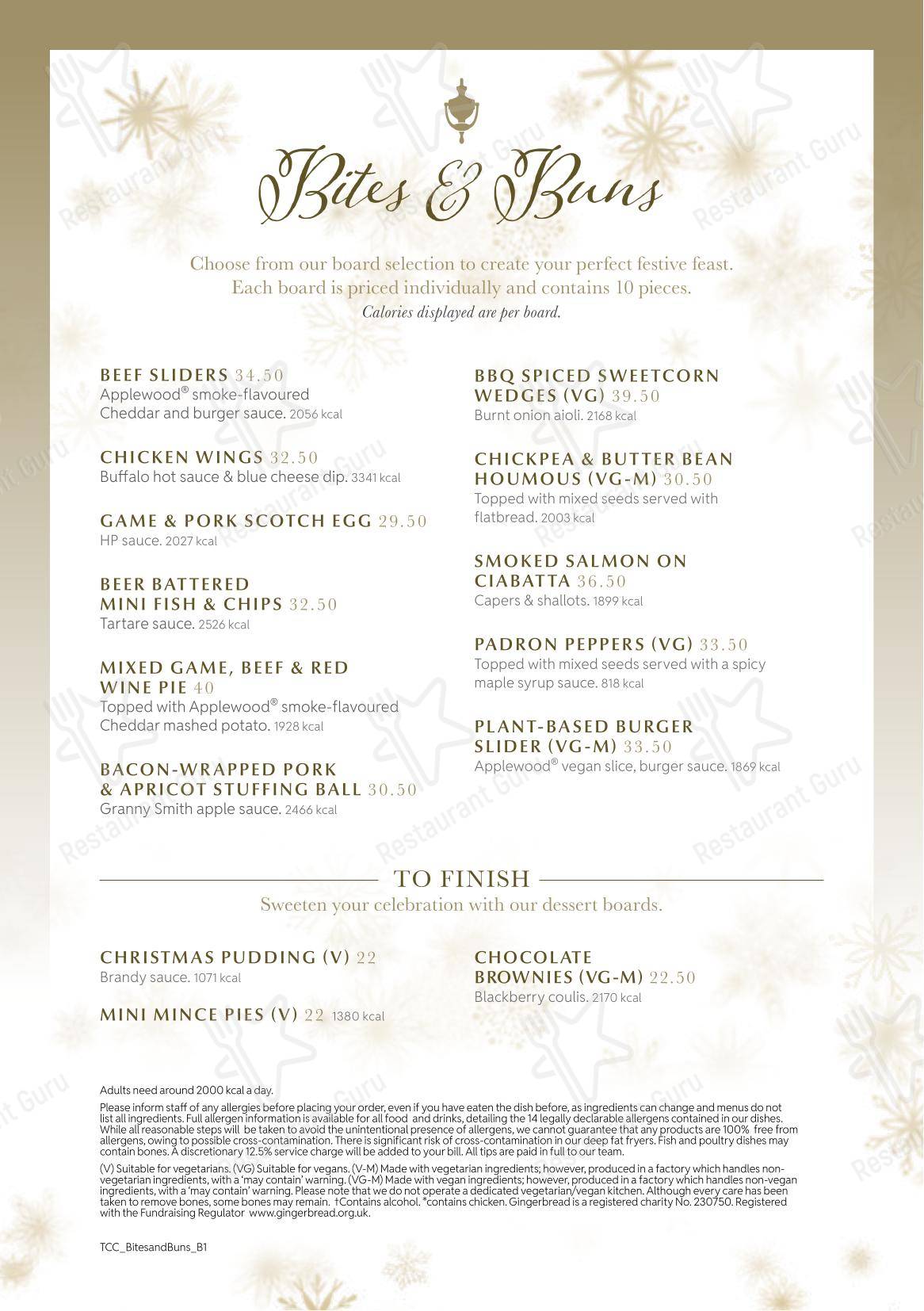 Dinner Menu паба и бара Bonds Mayfair