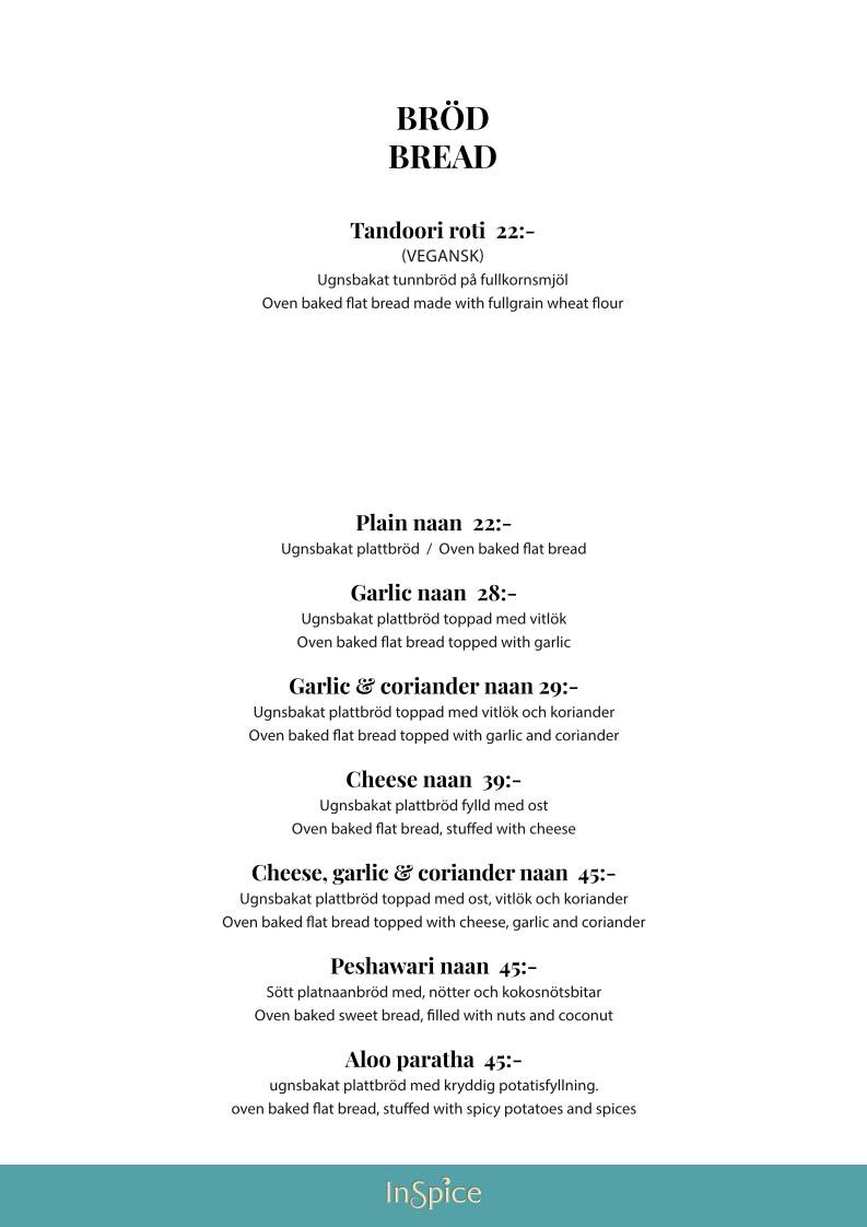 InSpice - Indisk Restaurang меню