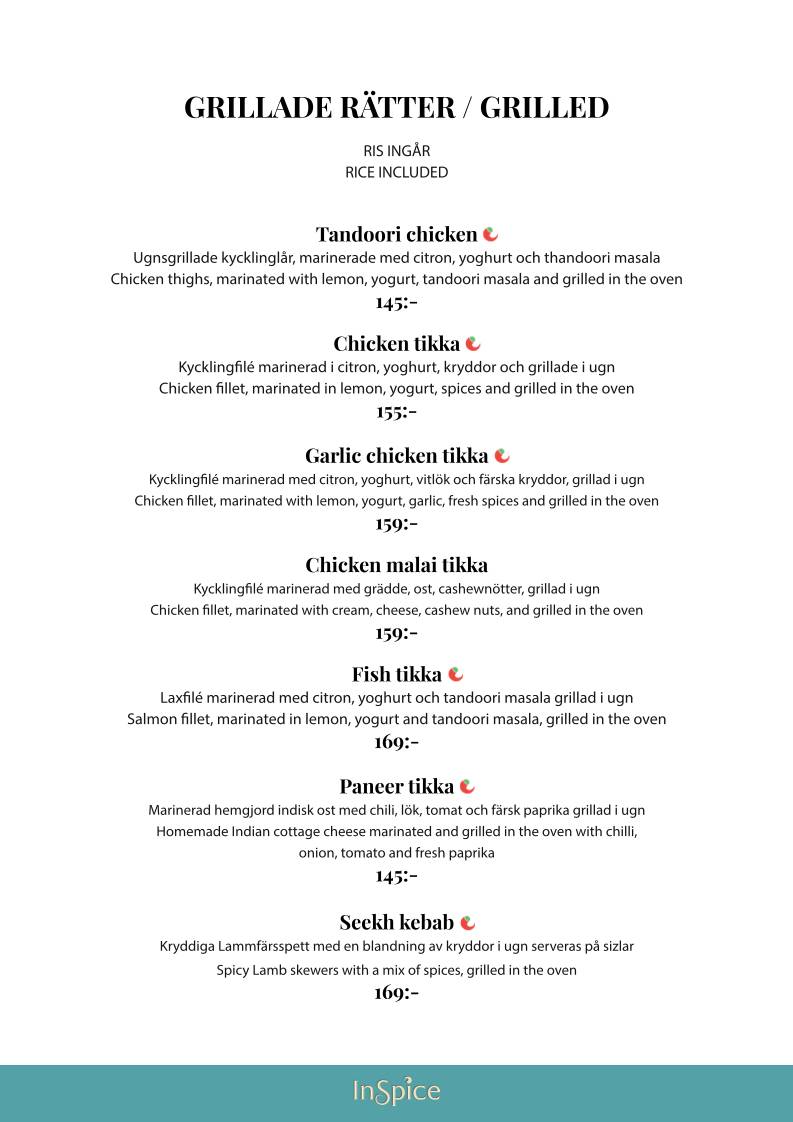 InSpice - Indisk Restaurang меню