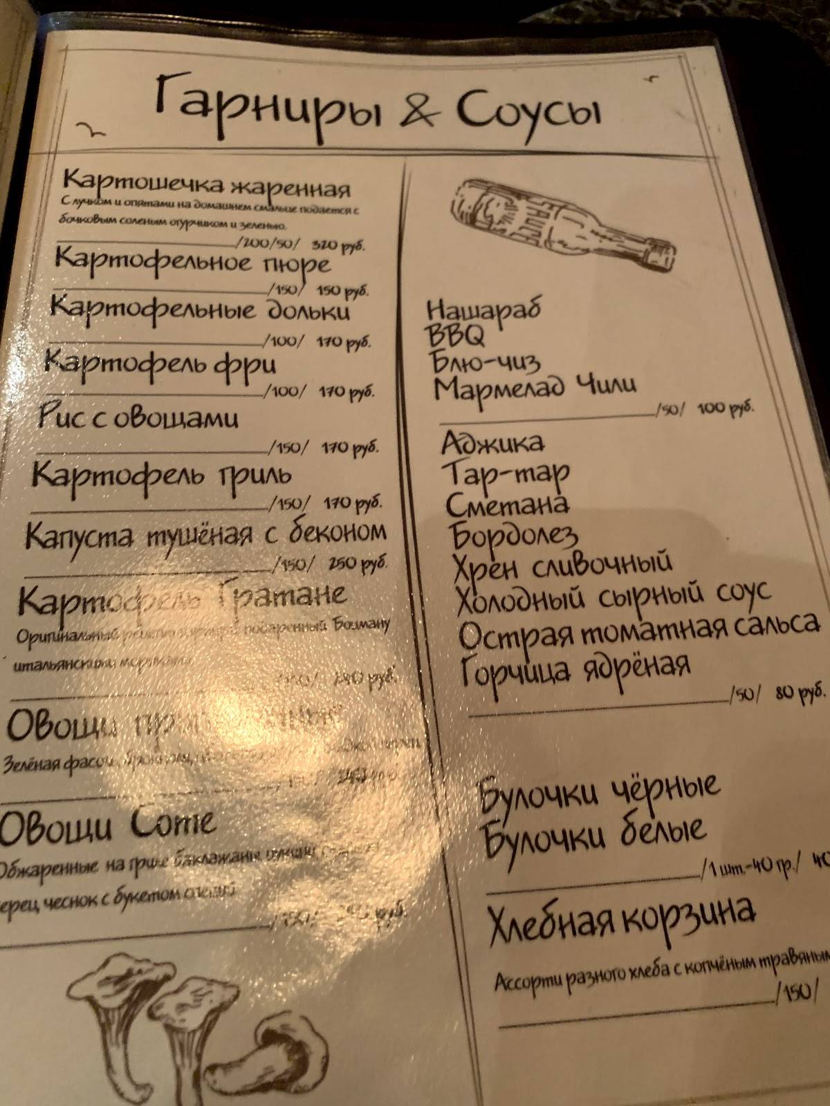 Боцман меню