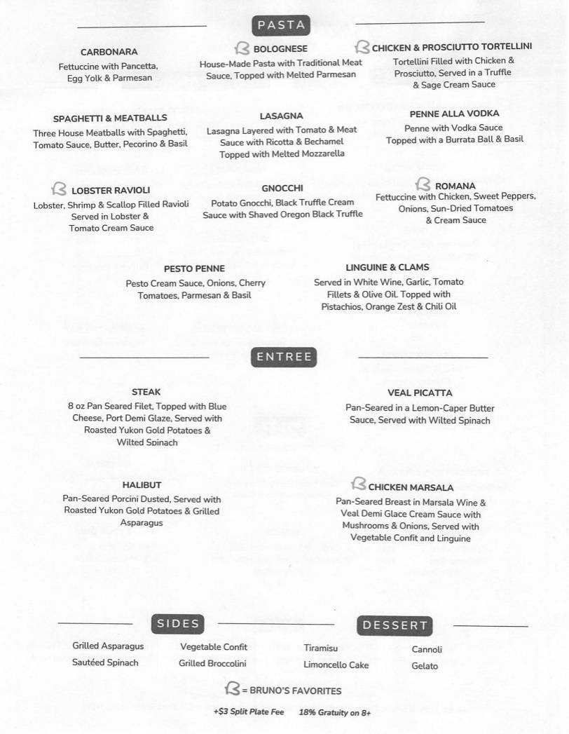 Bruno's Italian Restaurant меню