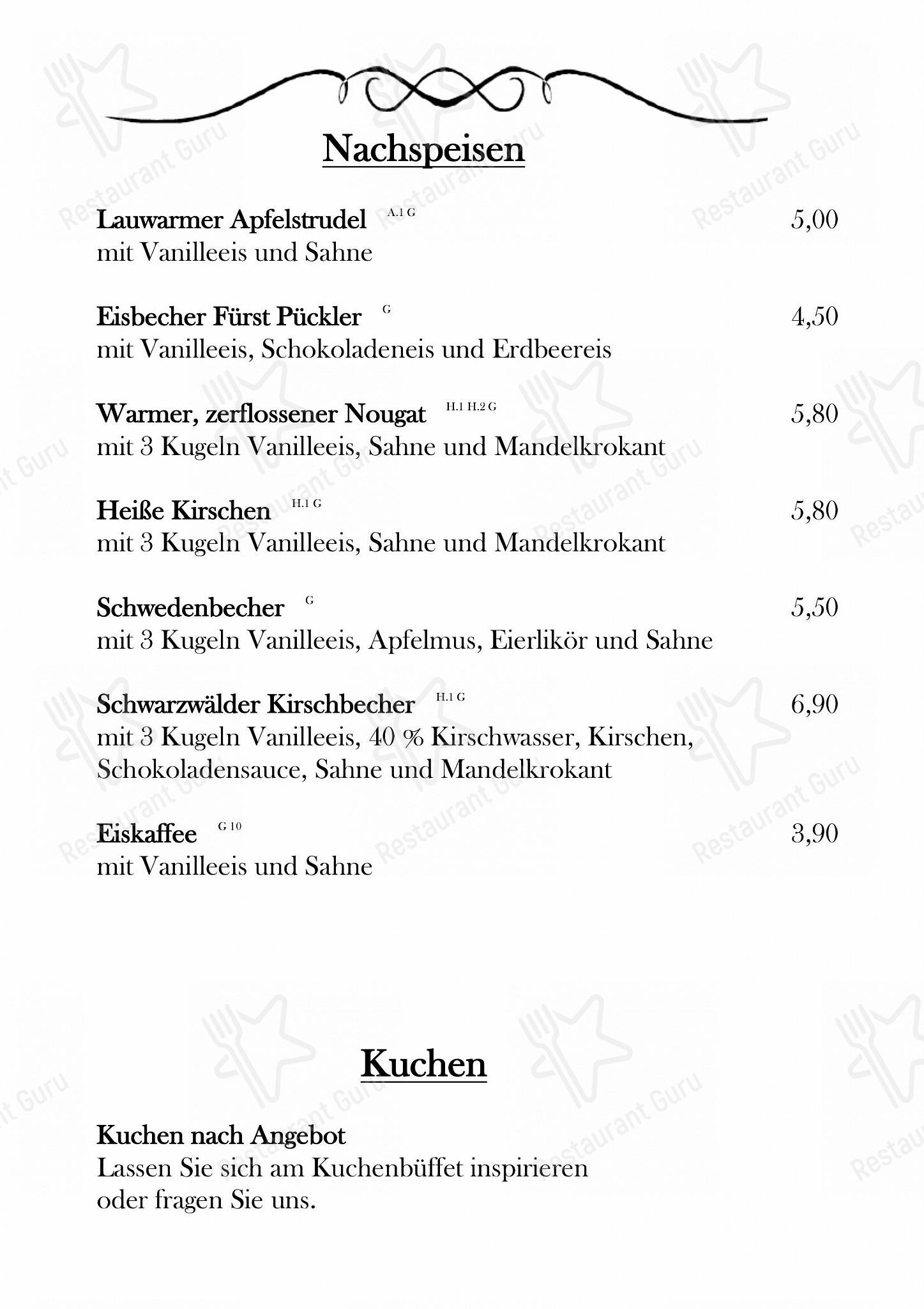 Меню ресторана SCHUBIS RABENSCHÄNKE в Рабенштайне