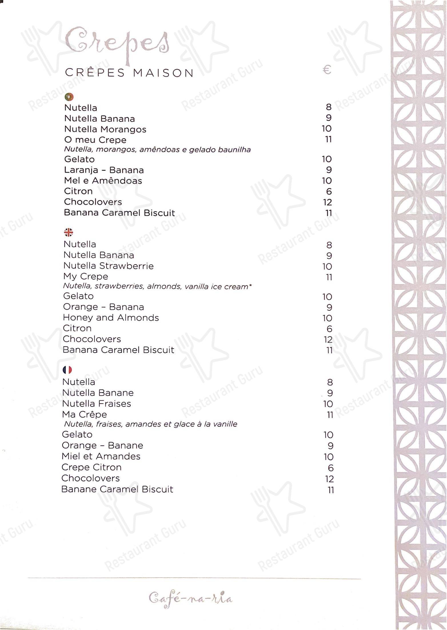 CAFE-NA-RIA в Алворе - Меню напитков