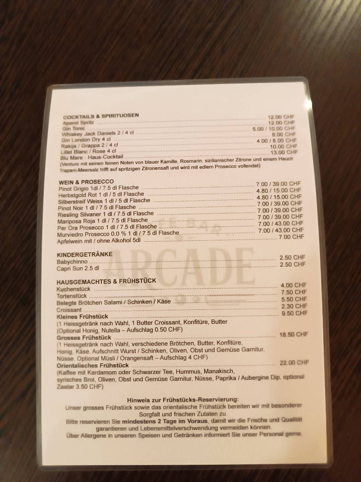 Café Bar Arcade меню