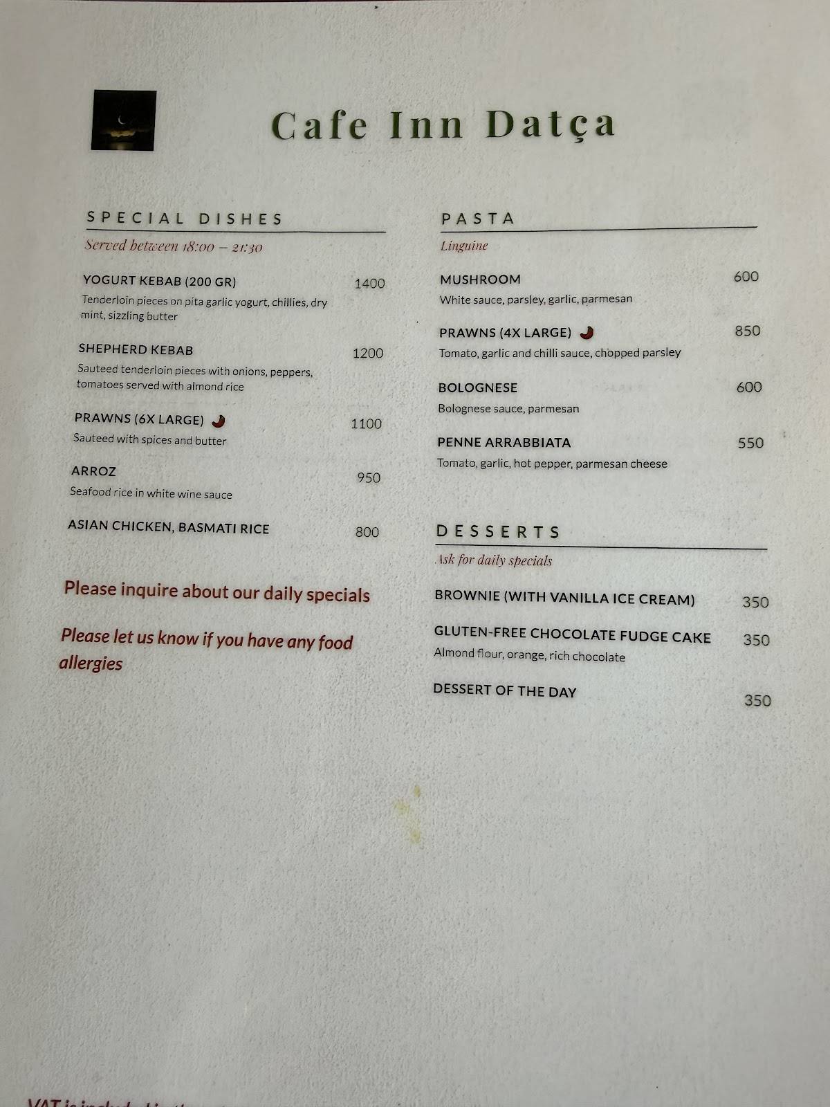 Cafe Inn меню