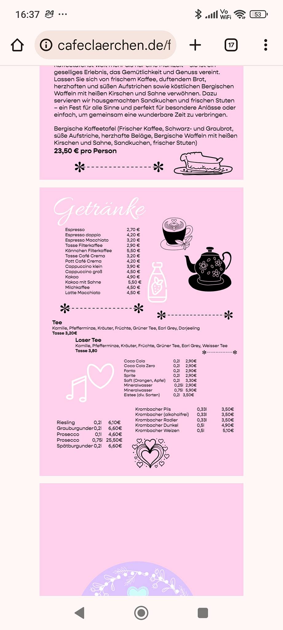 Café Clärchen меню