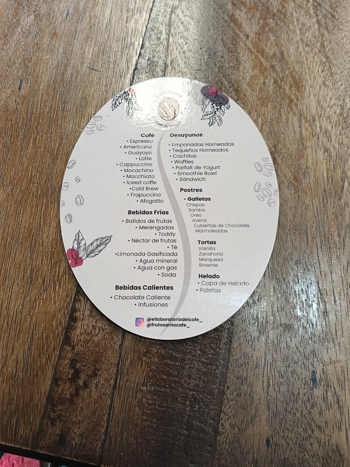 Café Fruto Santo меню