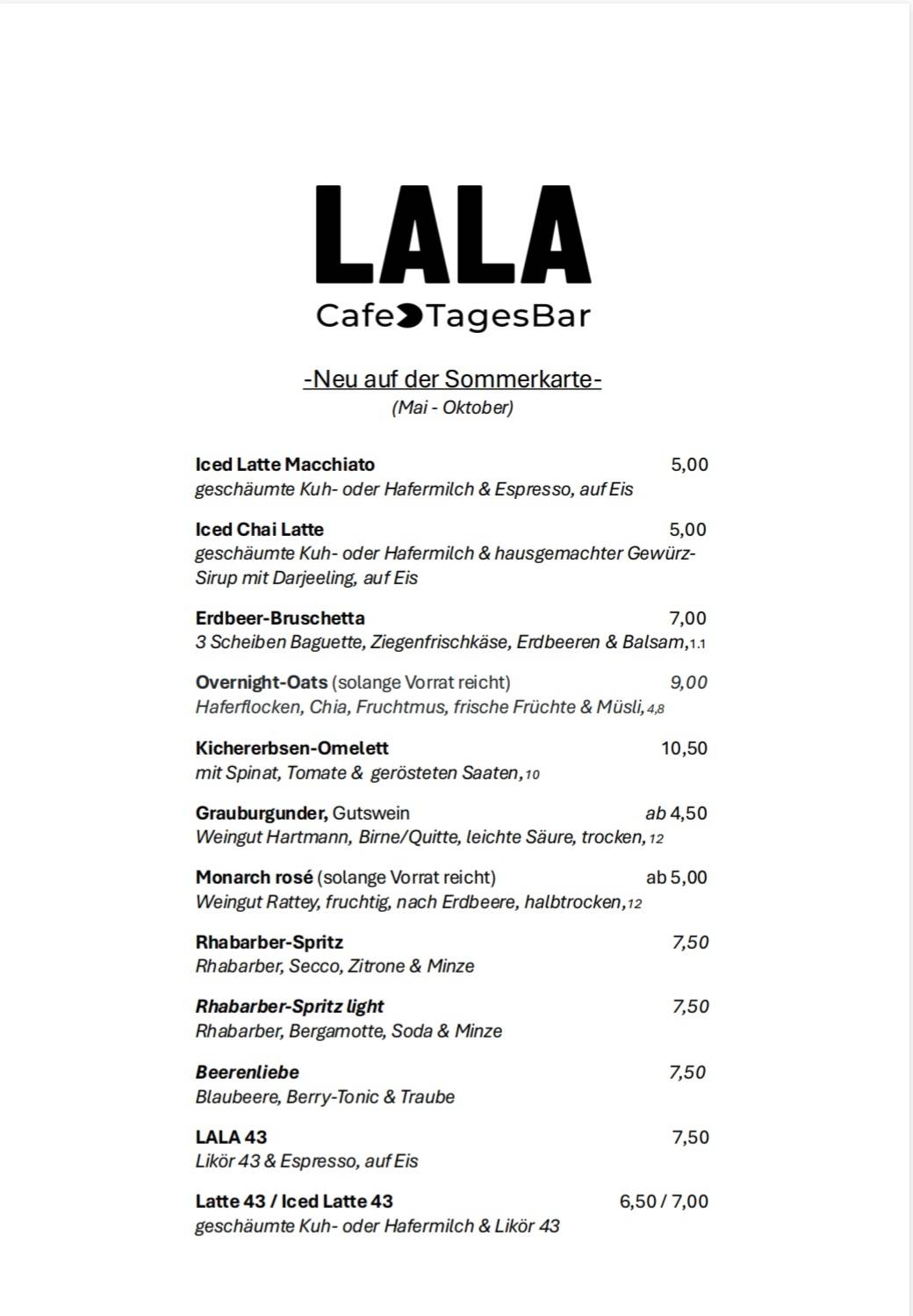 LALA Cafe - Tagesbar меню