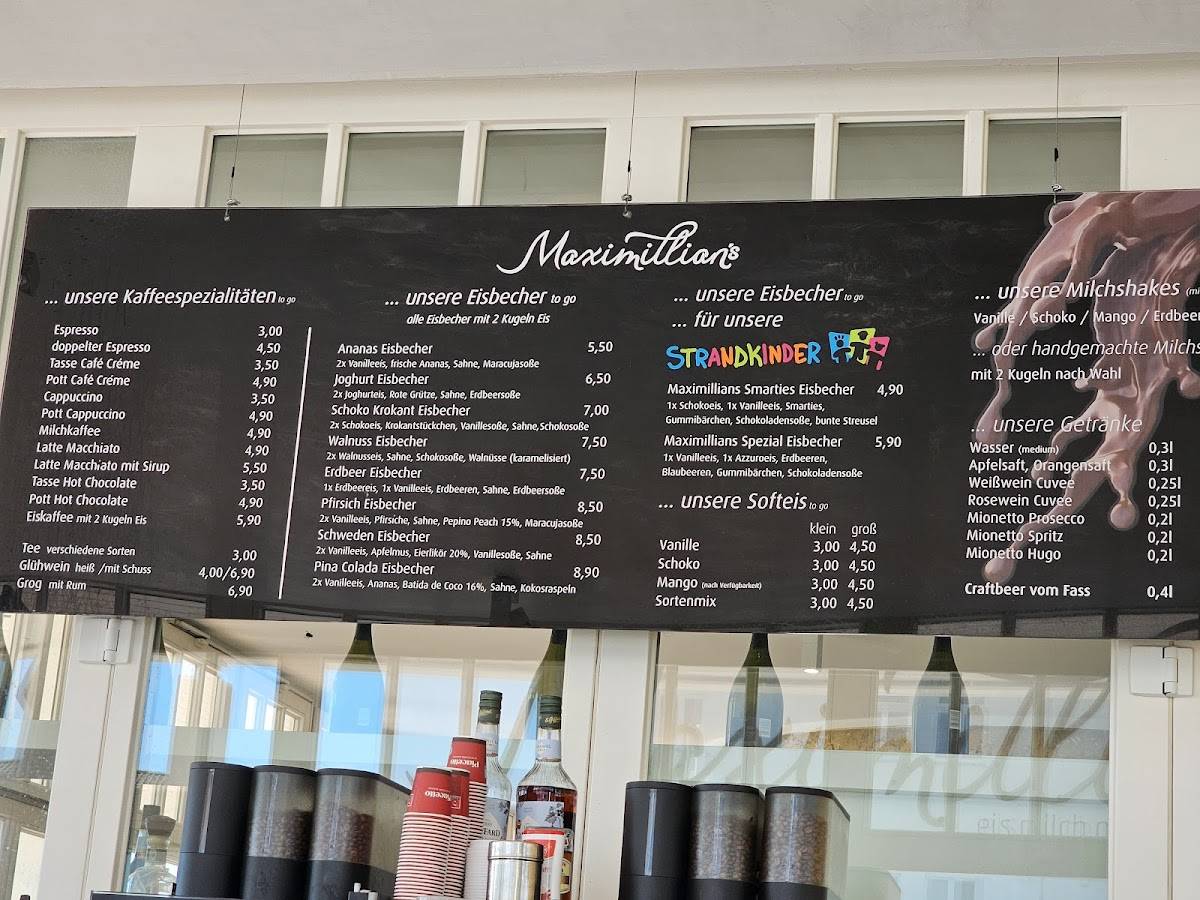 Maximillian's eis milch mocca bar Warnemünde меню