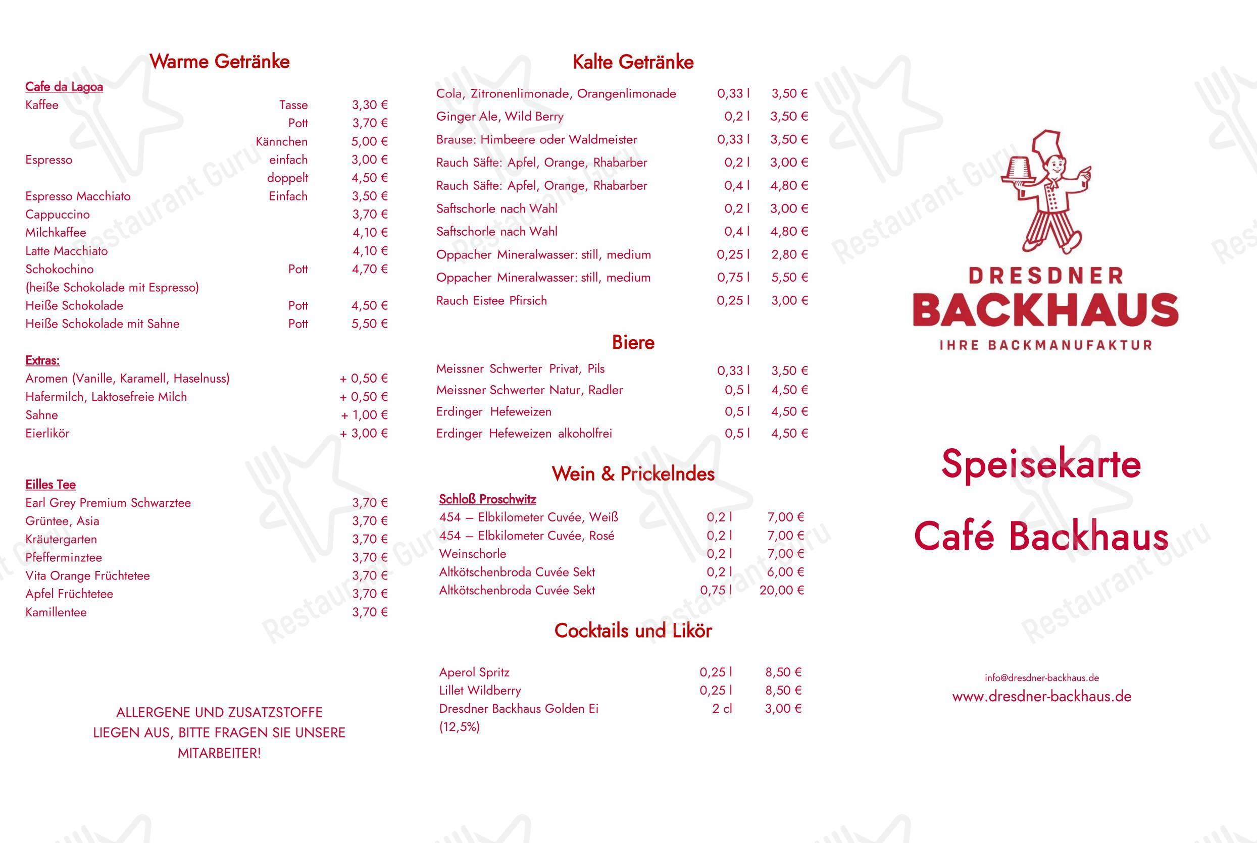 Меню кафе Cafe Radebeul