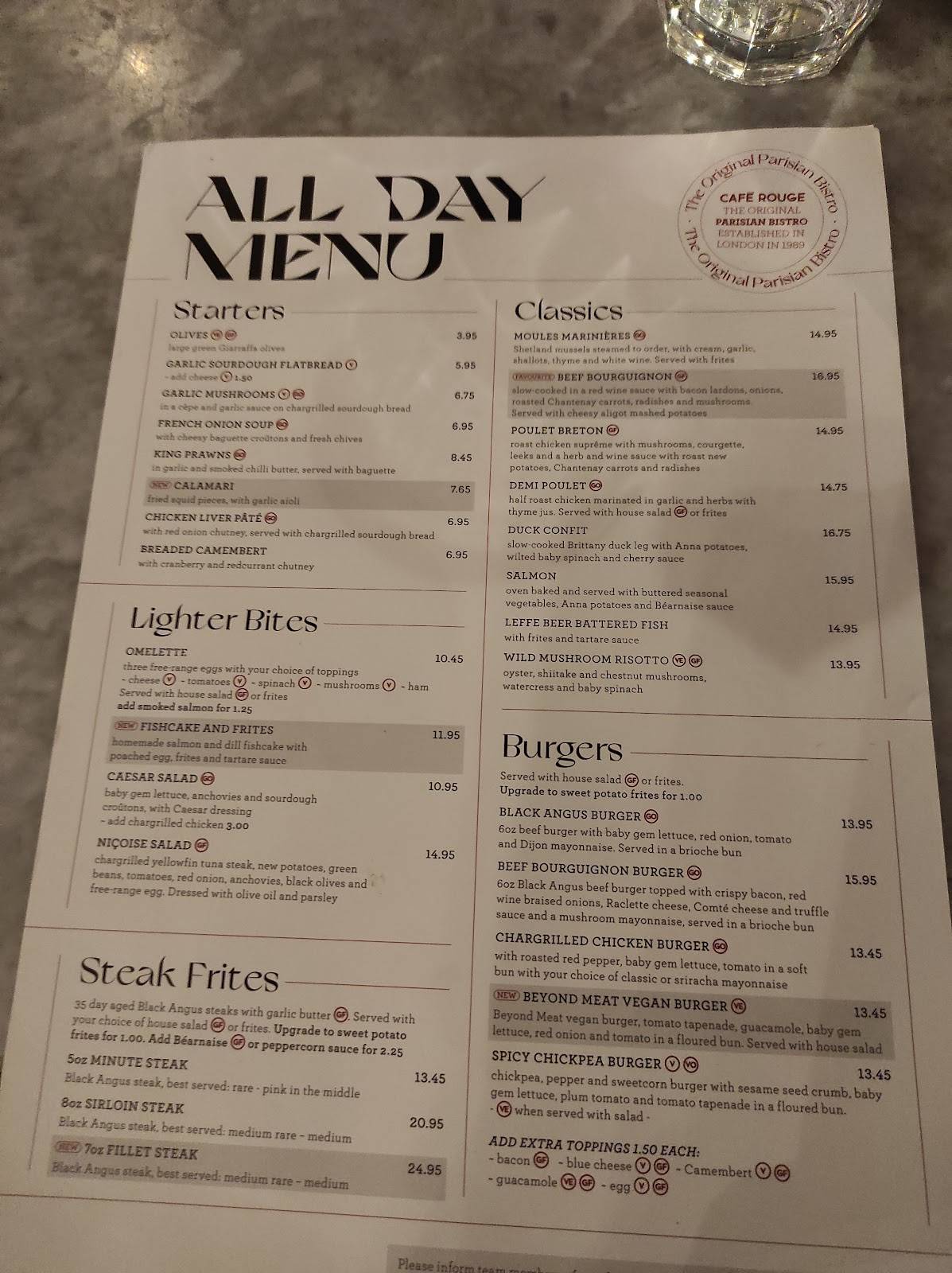 Café Rouge меню