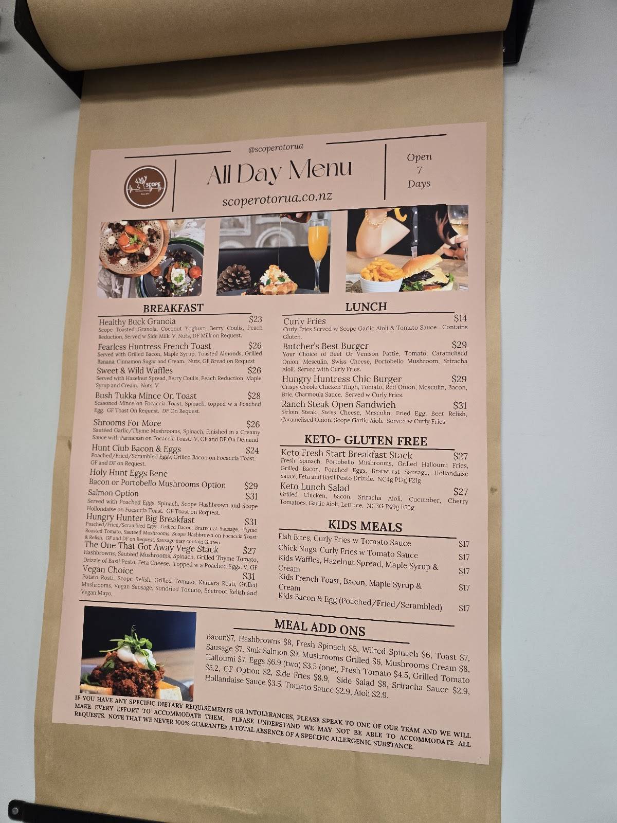 Scope Cafe Rotorua меню