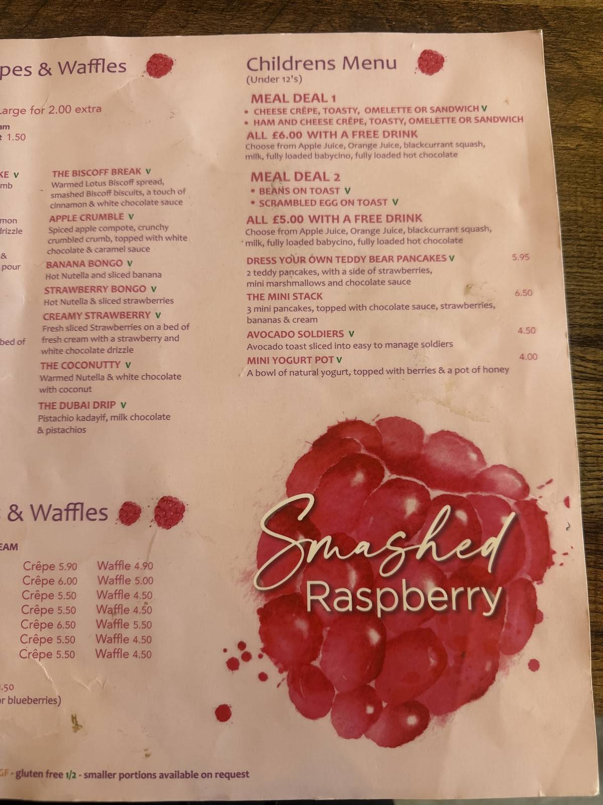 Smashed Raspberry меню