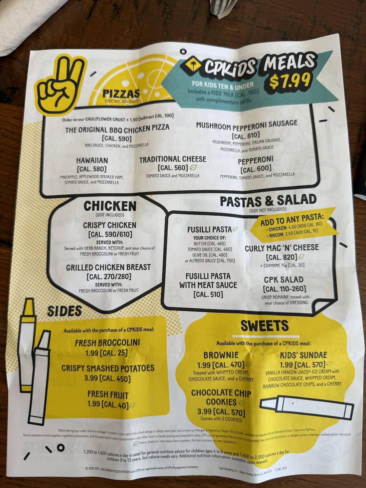 California Pizza Kitchen меню