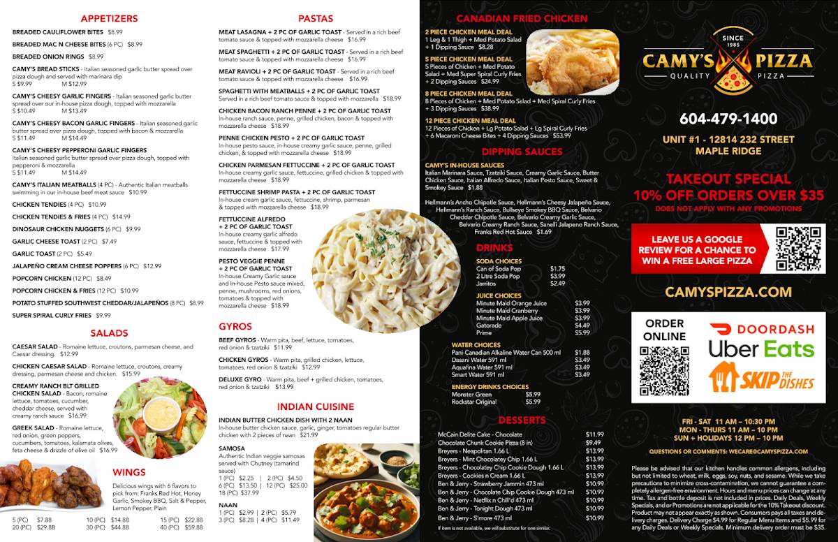 Camy's Pizza меню