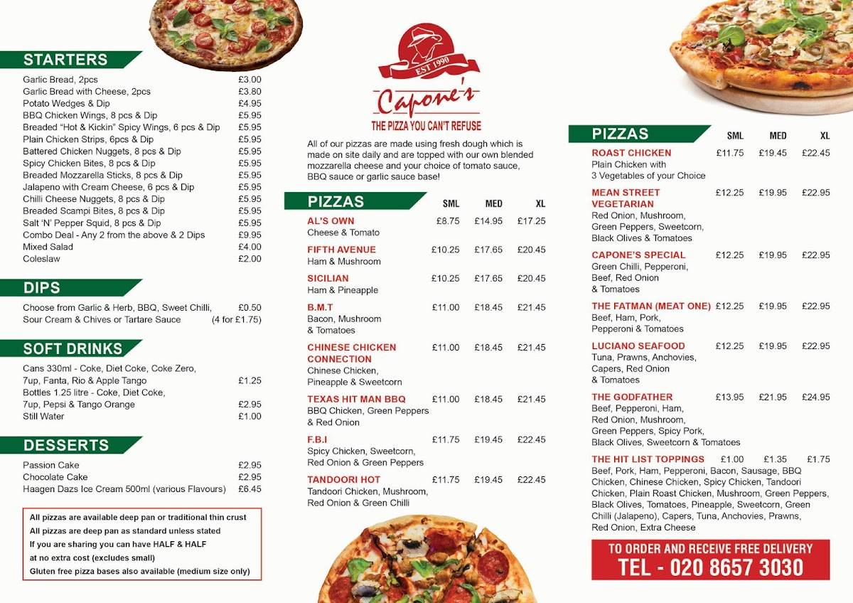Capone's Pizza Parlour меню