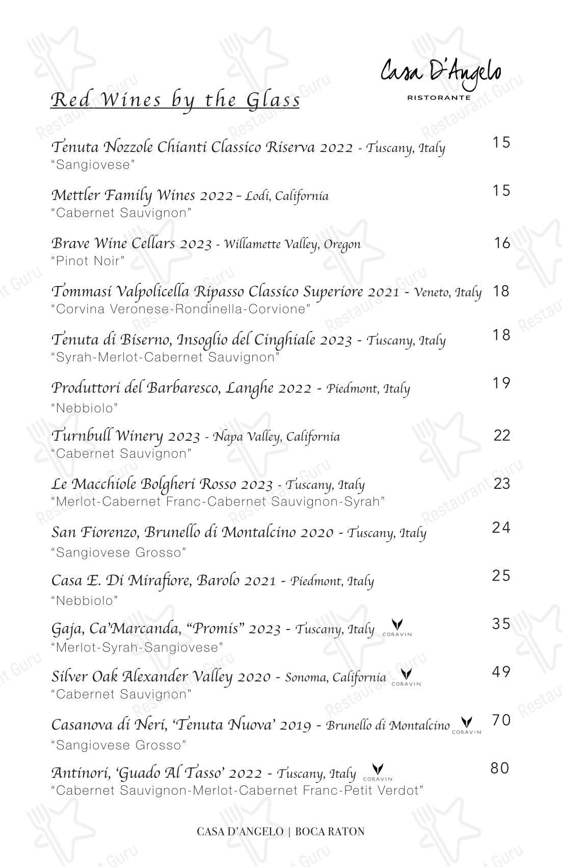 菜单 паба и бара Casa D'Angelo Ristorante в Боках-Ратоне