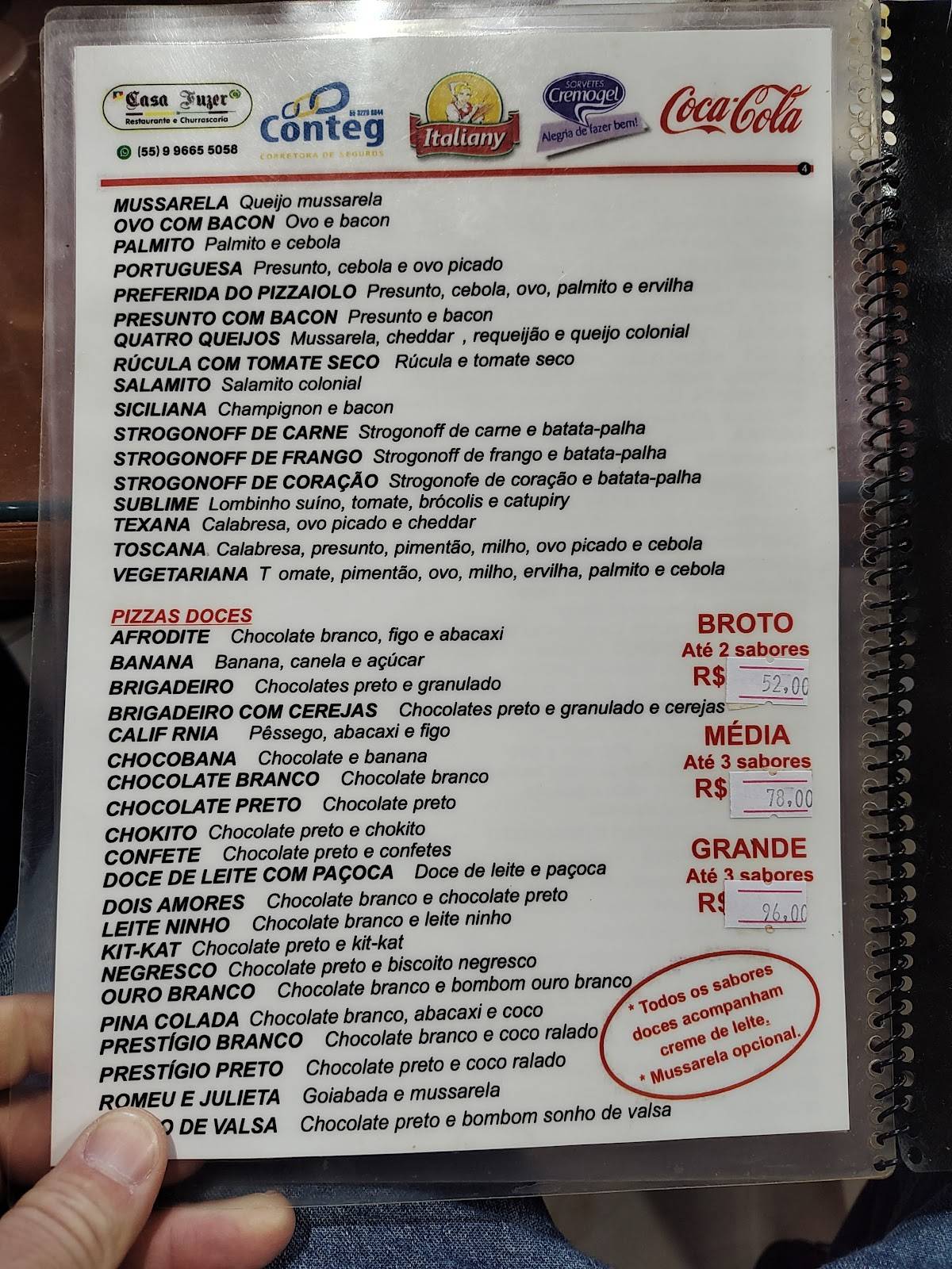Casa Fuzer Restaurante e Churrascaria меню