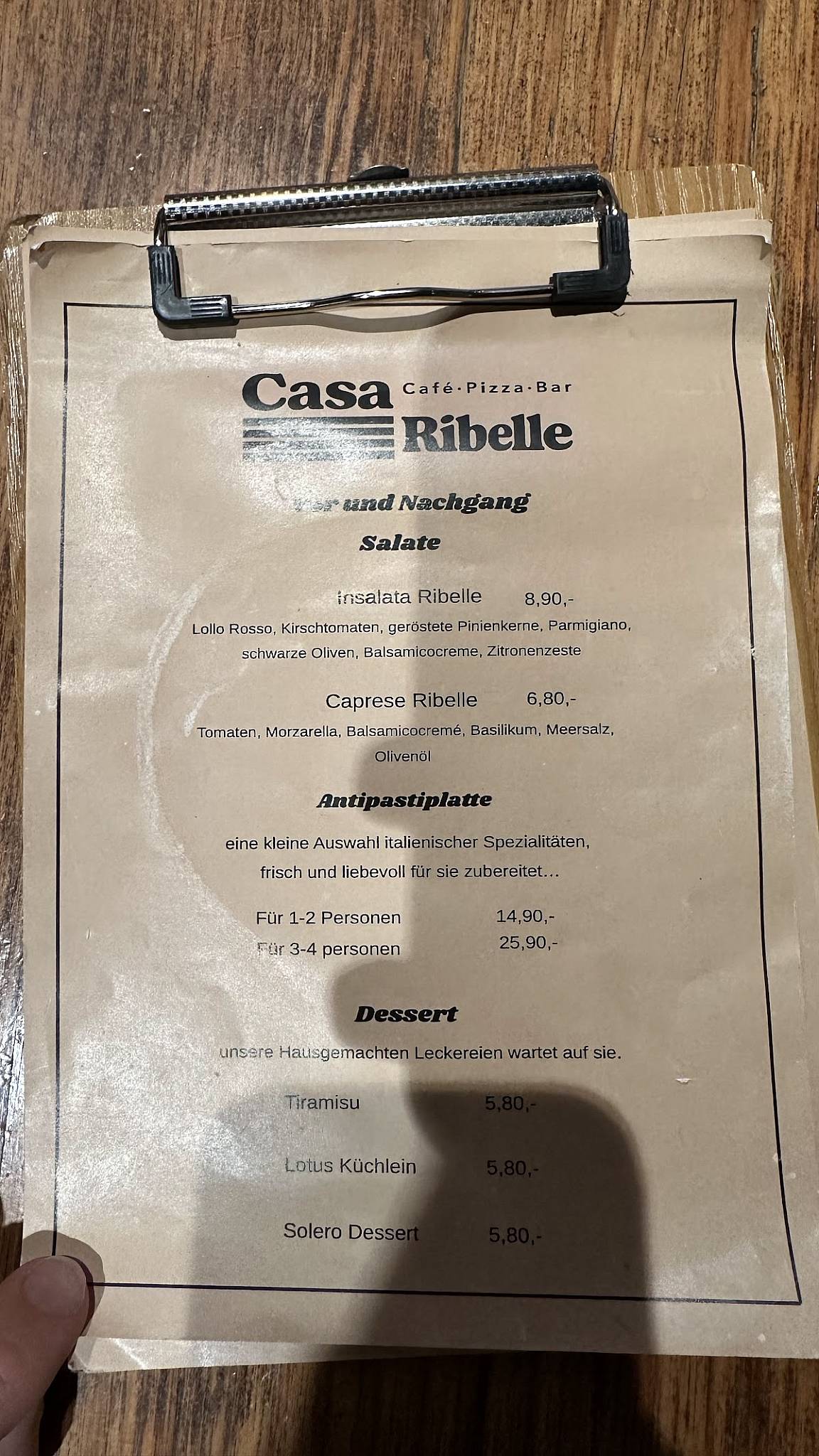 Casa Ribelle меню