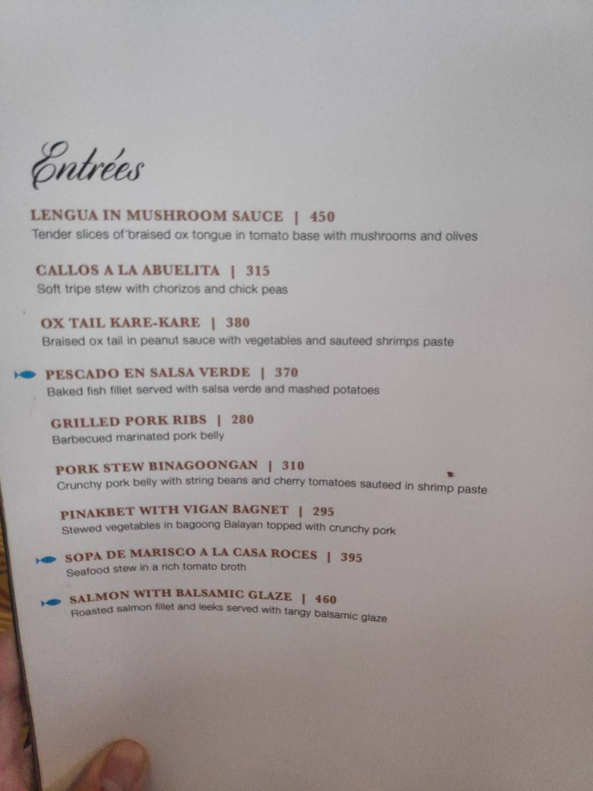 Casa Roces меню