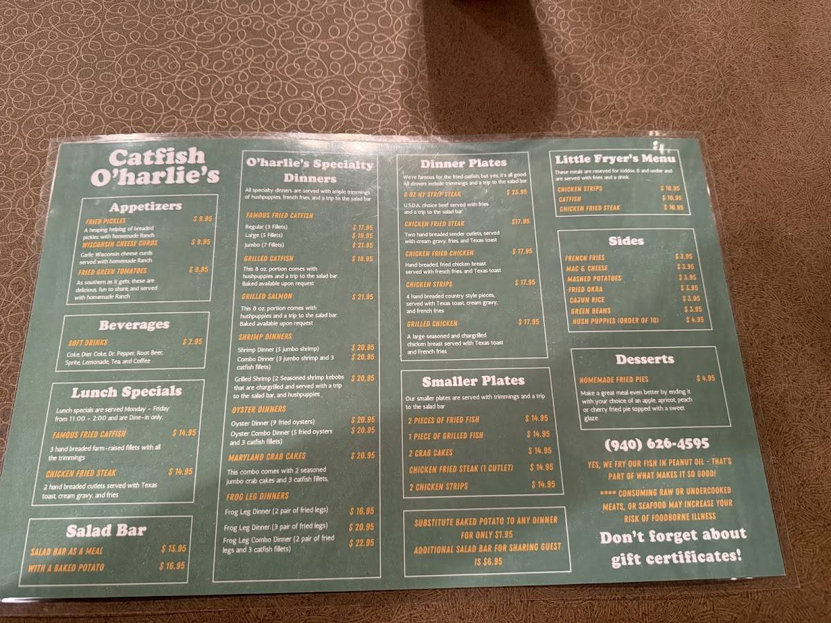 Catfish O'Harlies меню